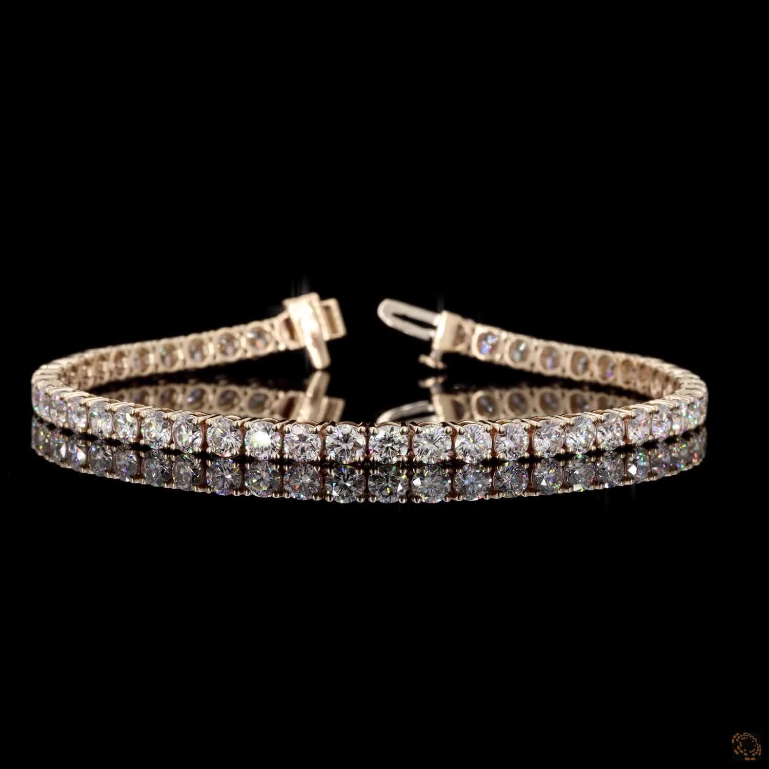 7.76 Ct Round Brilliant Diamond Eternity Line Bracelet in Yellow Gold