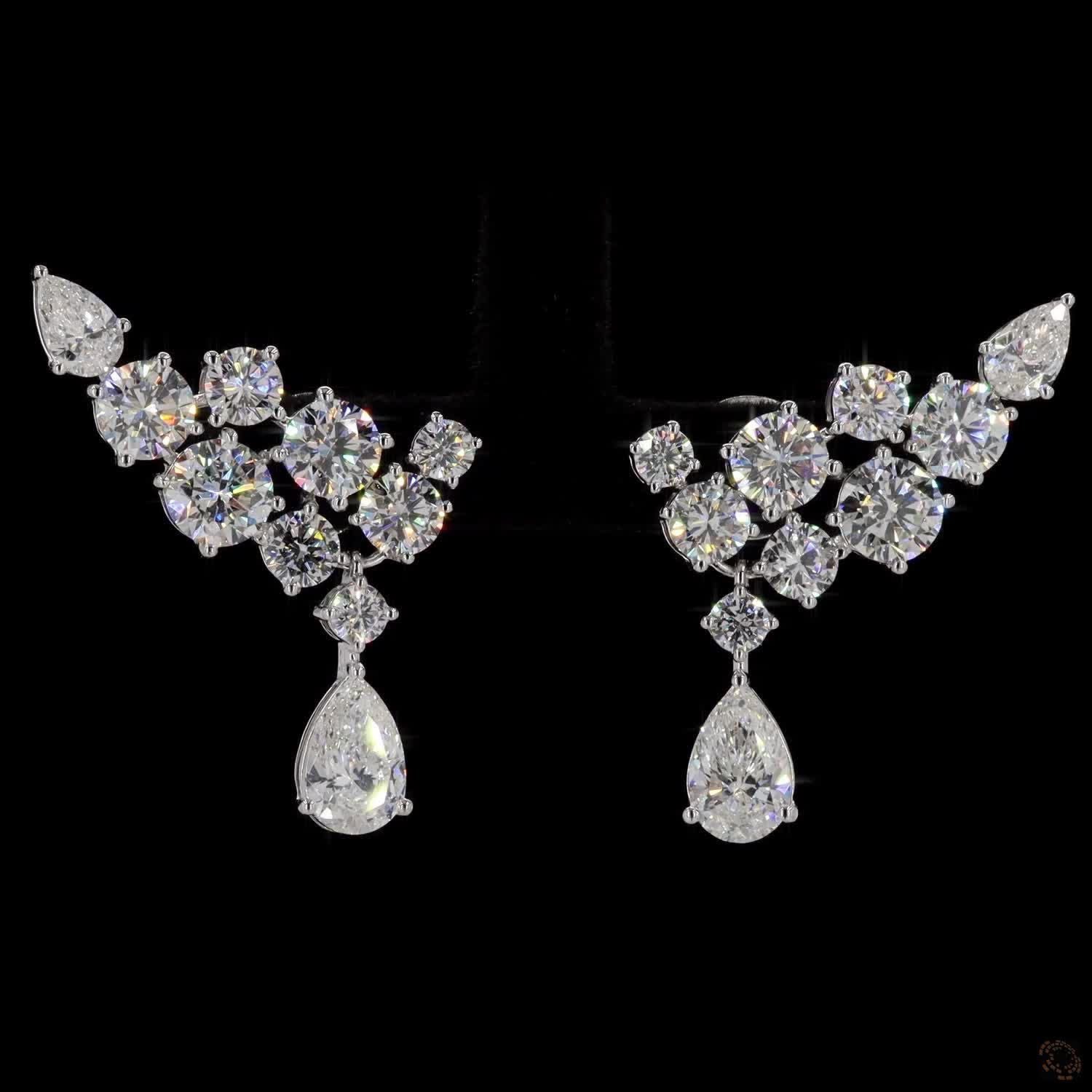 7.56 Ct Multi-Stone Cluster Ear Climber Fashion Earrings in White Gold