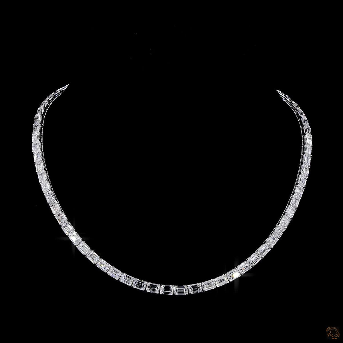 36.61 Ct East-West Emerald Cut Diamond Tennis Necklace in White Gold