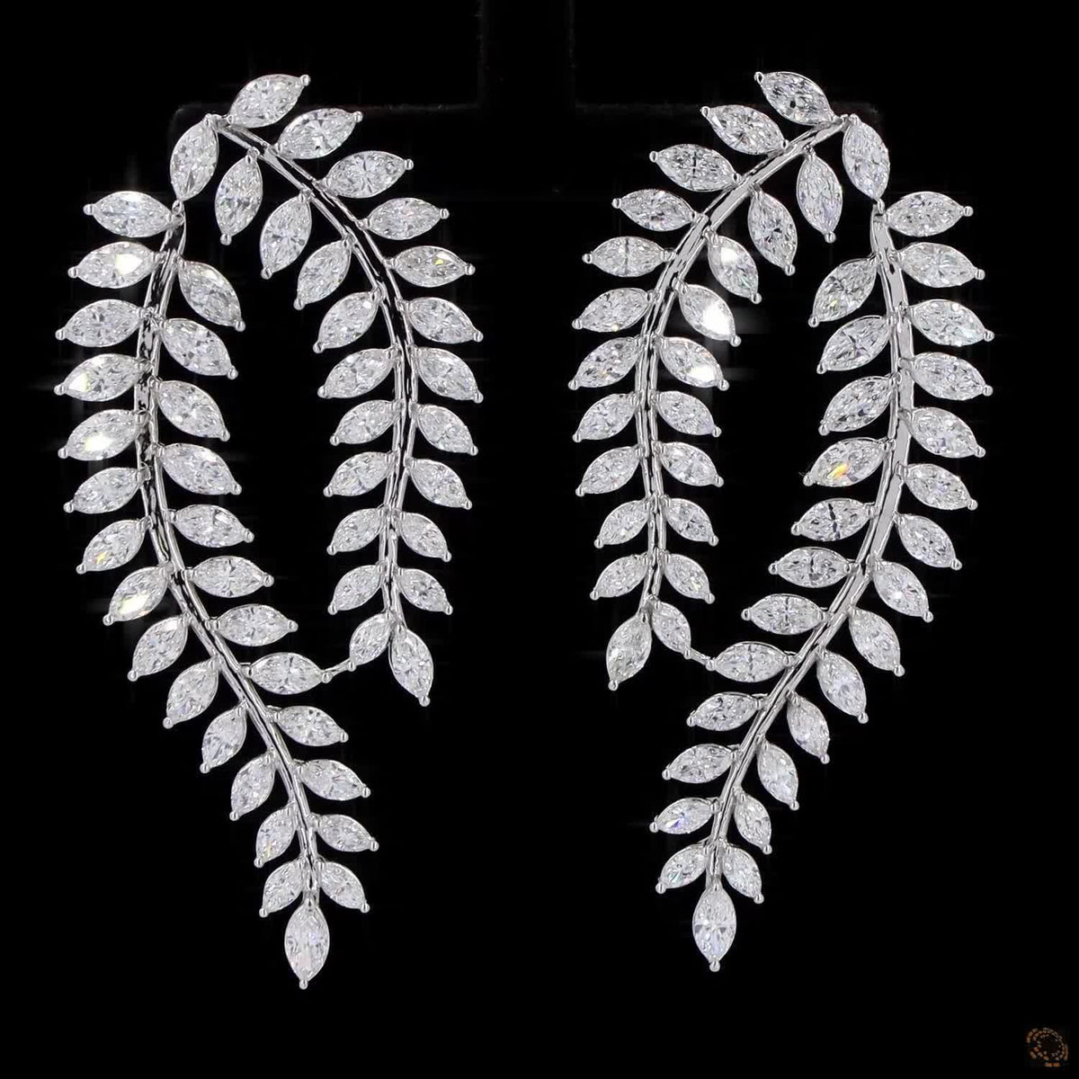 11.47 Ct Marquise Cut Diamond Leaf Drop Earrings | Luxury White Gold Vine Statement Earrings