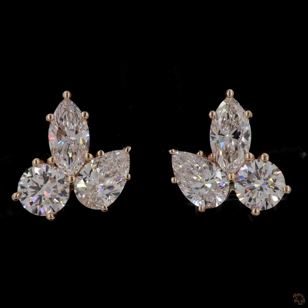 2.99 Ct Multi-Shape Cluster Stud Earrings in 14K Yellow Gold | Marquise, Pear & Round Mix Statement Earrings