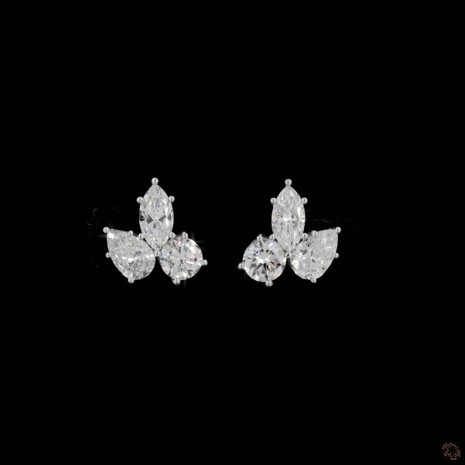 3.02 Ct Mixed-Cut Diamond Floral Cluster Stud Earrings