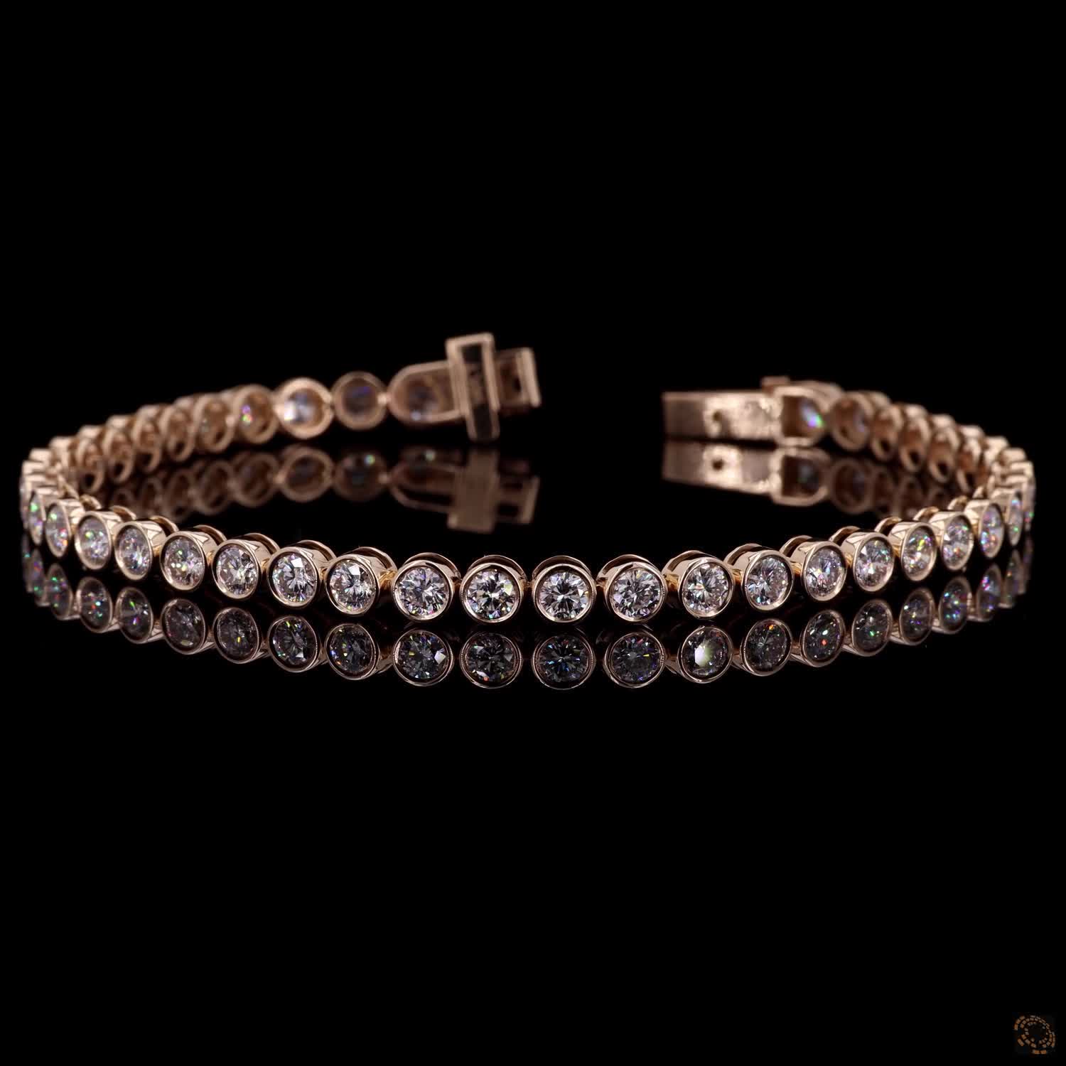 4.47 Ct Round Cut Bezel Set Moissanite Tennis Bracelet in 14K Yellow Gold | Full Bezel Diamond Alternative Line Bracelet