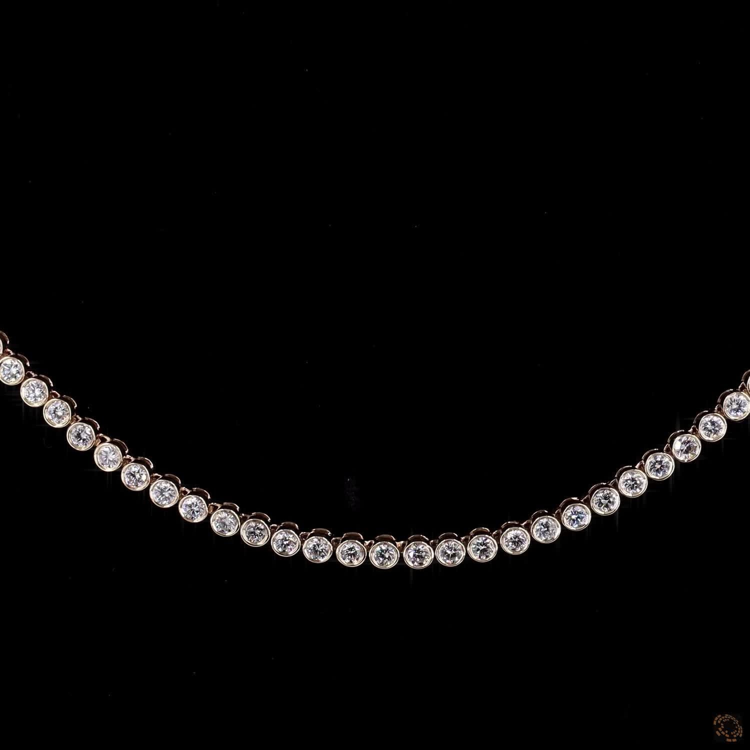 5.39 Ct Round Cut Bezel Set Graduated Diamond Tennis Necklace in 14K Gold