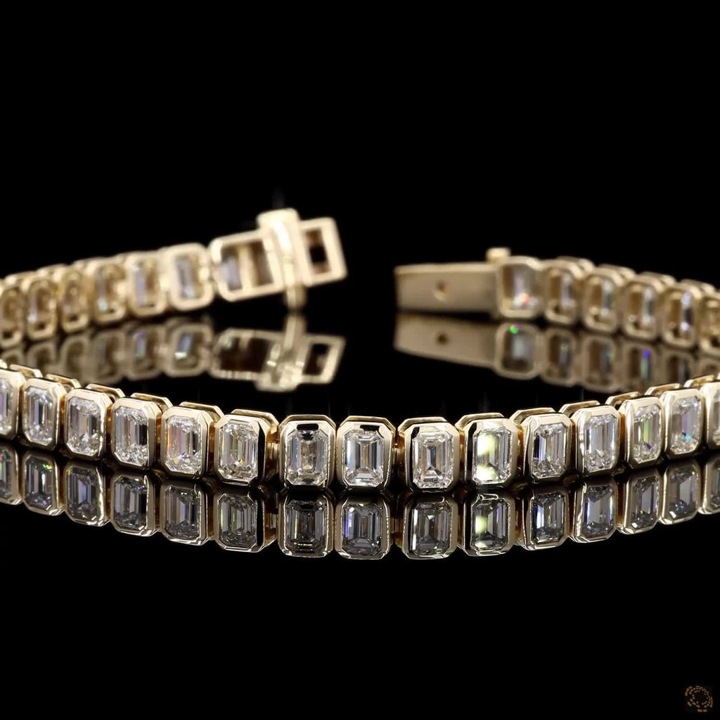 14k Bezel Setting 10.90 Ct Emerald Cut Diamond Tennis Bracelet