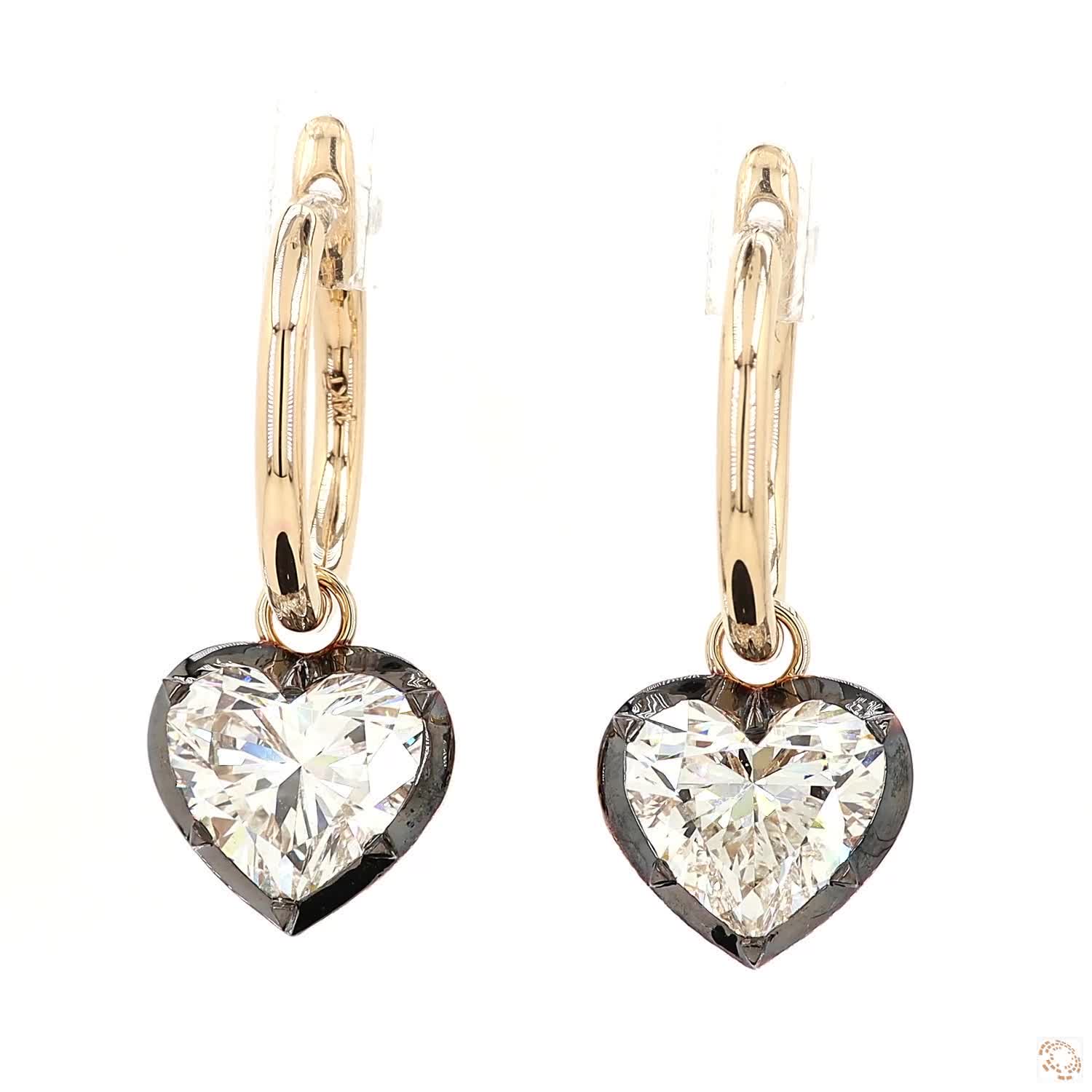5.16 Ct Blackened Gold Heart Diamond Drip Drop Earrings in 14K Gold