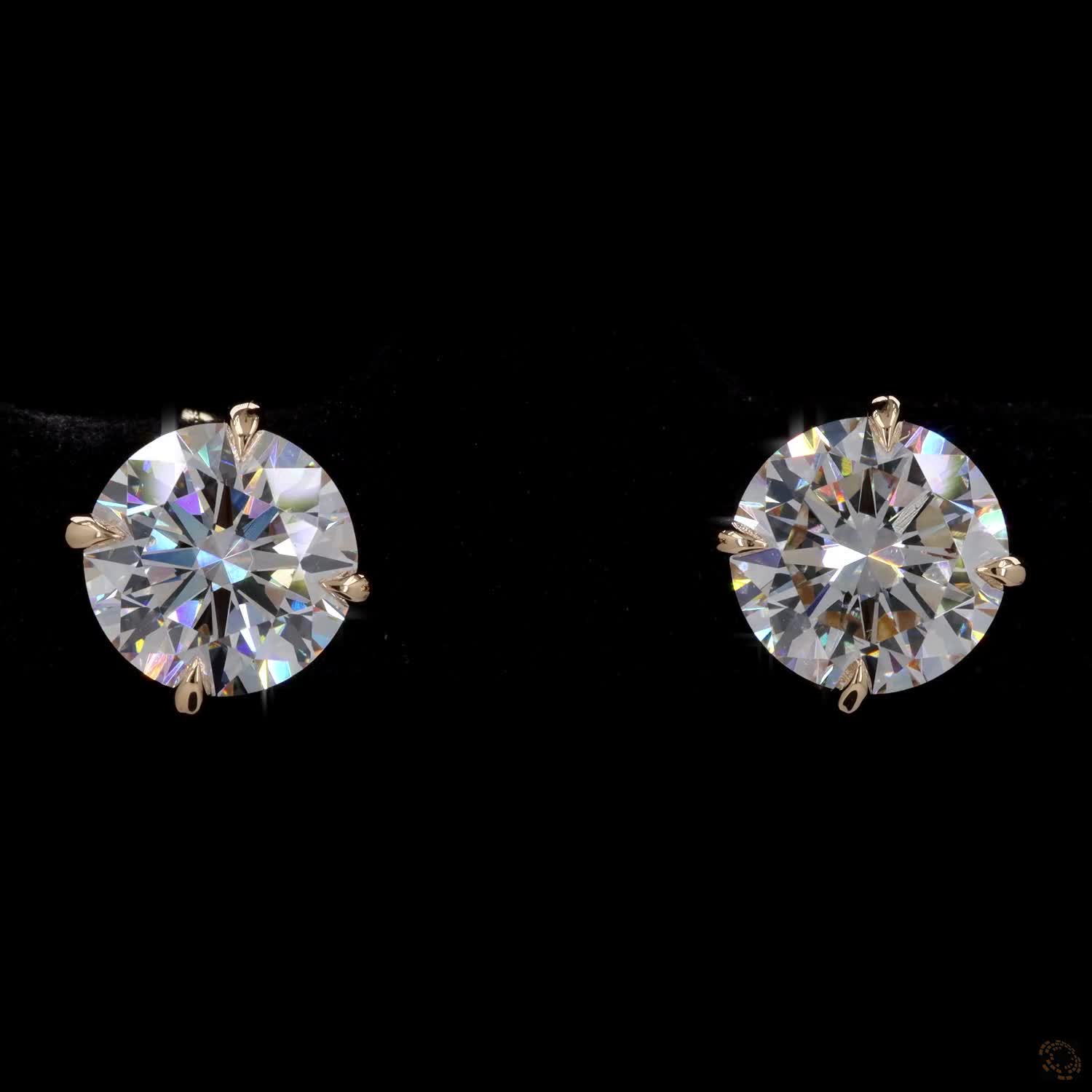 2.08 Ct Solid 14K Yellow Gold Round Brilliant Diamond Stud Earrings – 3-Prong Martini Solitaire Studs