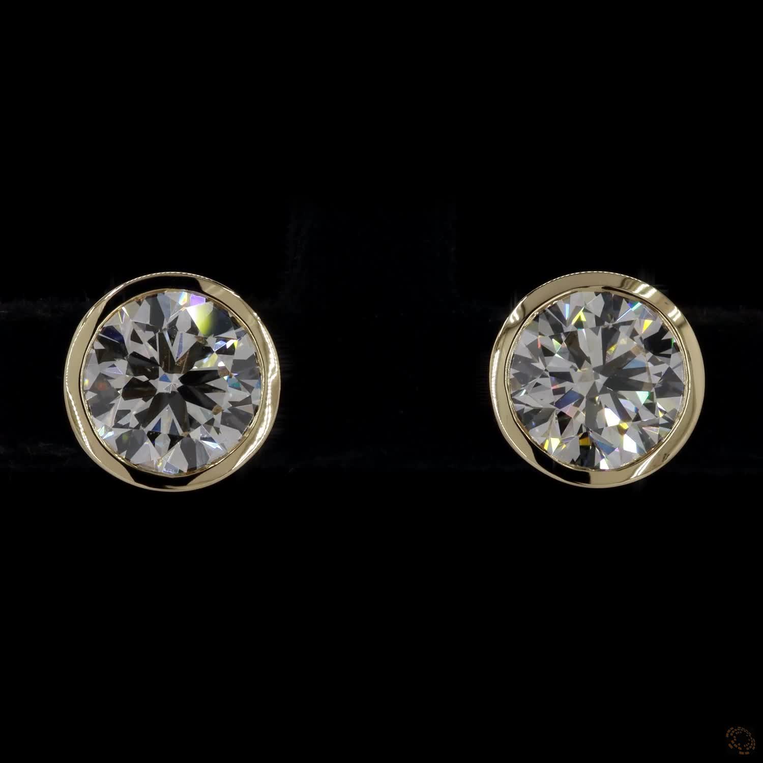 3.00 Ct Yellow Gold Round Brilliant Bezel Set Solitaire Stud Earrings