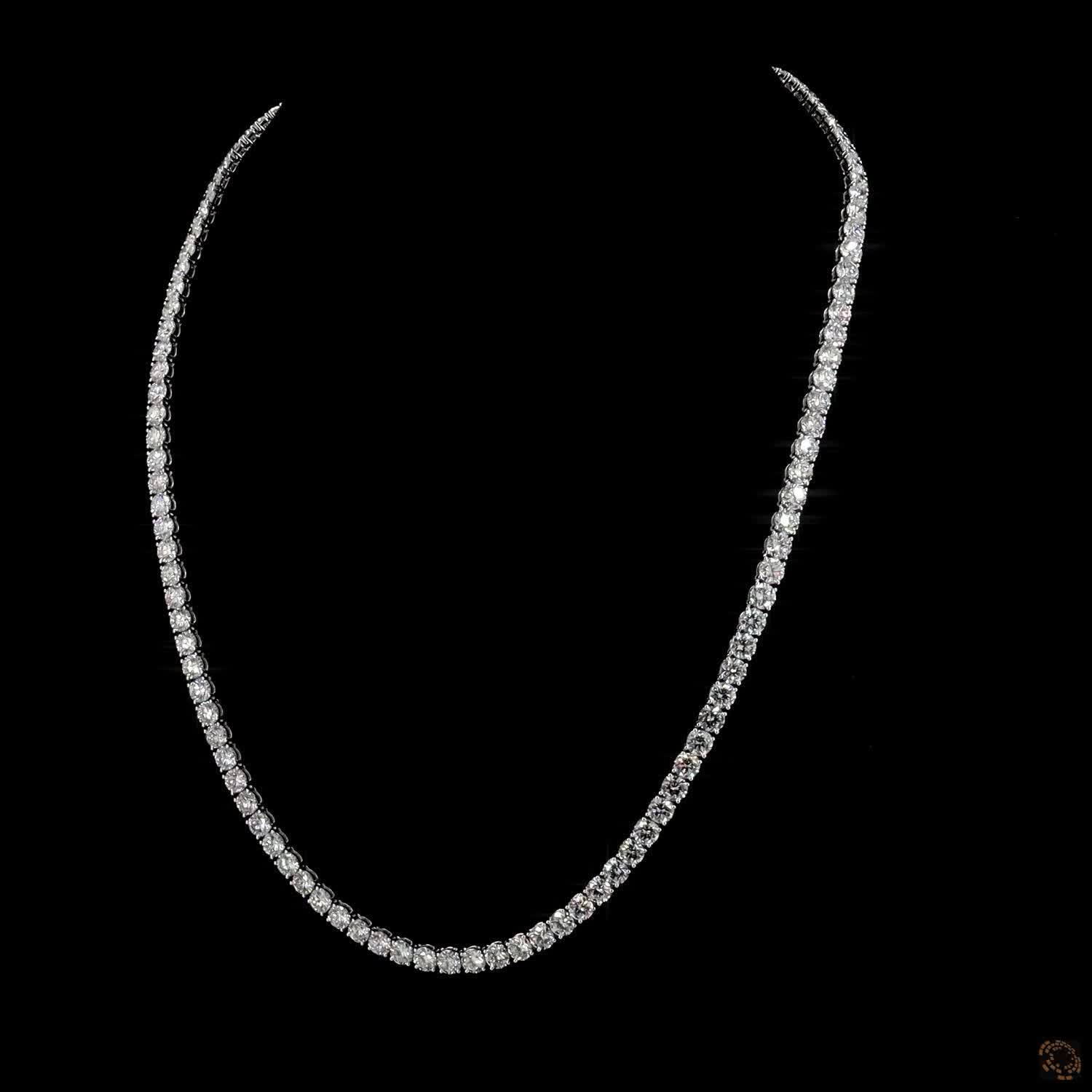 45.06 Ct Single Row Graduated Round Cut Diamond White Gold Tennis Chain