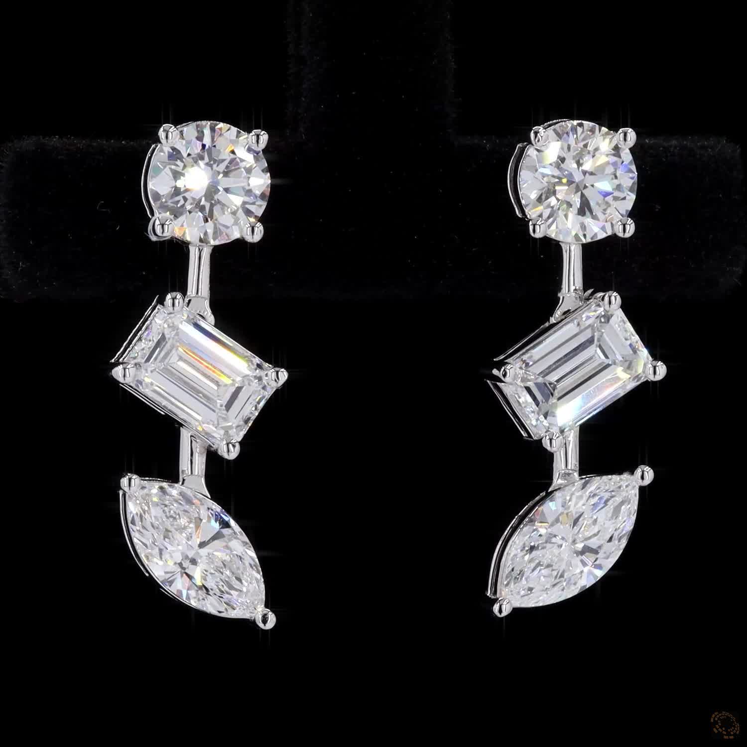 3.26 Ct White Gold Multi-Cut Geometric Drop Earrings