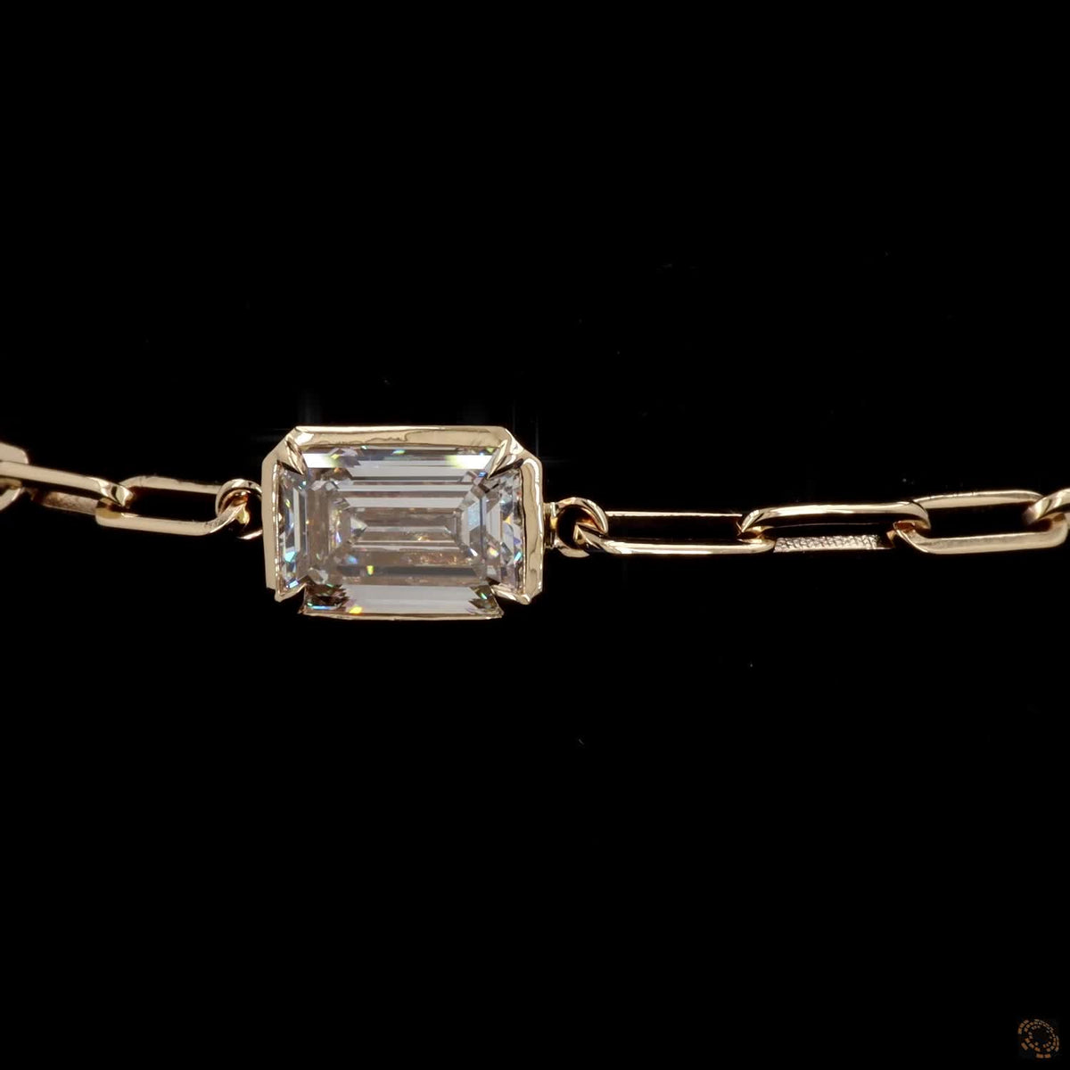 3.02 Ct Bezel-Set East-West Emerald-Cut Diamond Paperclip Chain Bracelet in 14K Yellow Gold