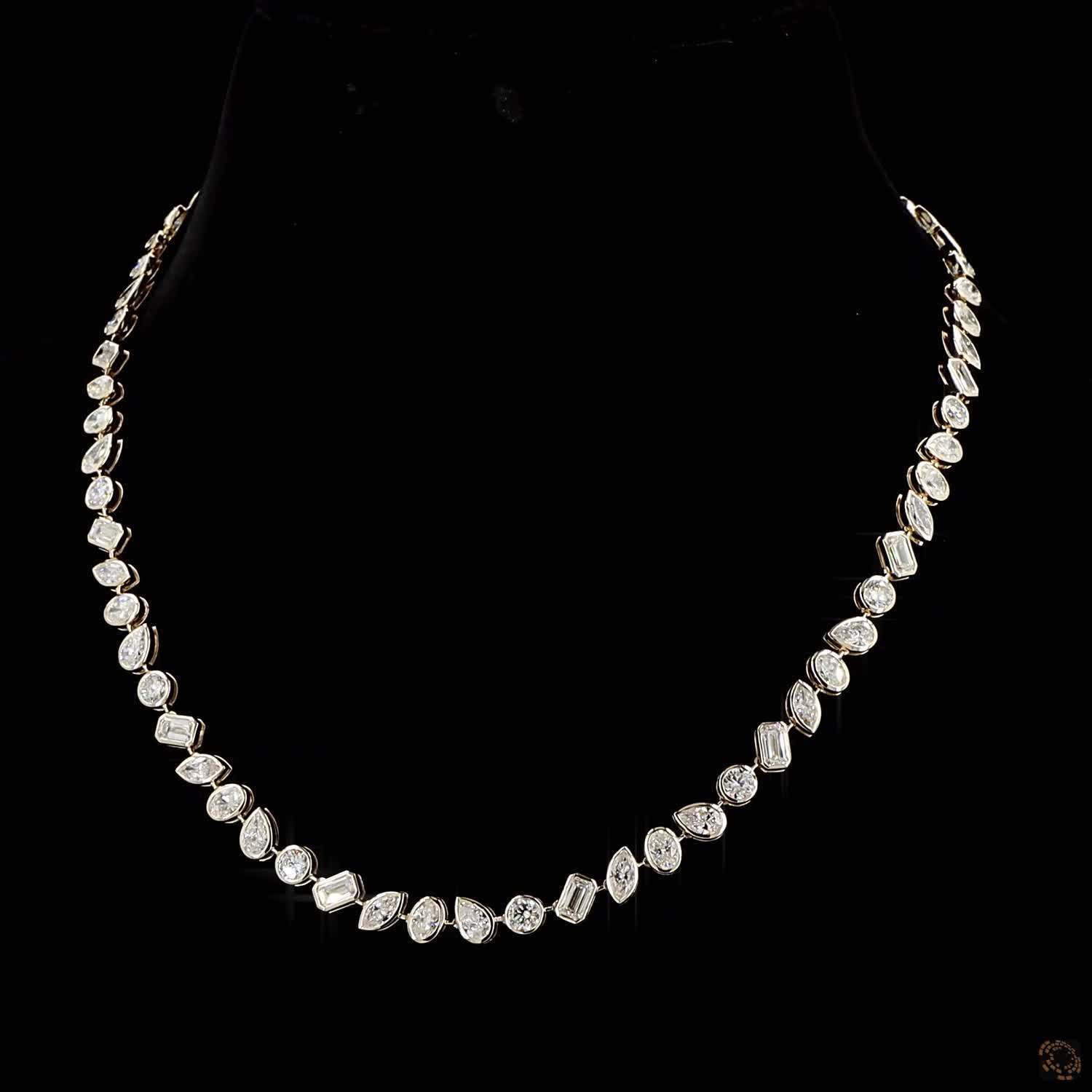 16.99 Ct Mixed Shape Diamond Bezel Set Full Eternity Riviera Necklace