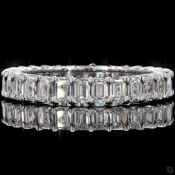 2.94 Cts Emerald Cut Diamond Wedding Band 14k White Gold