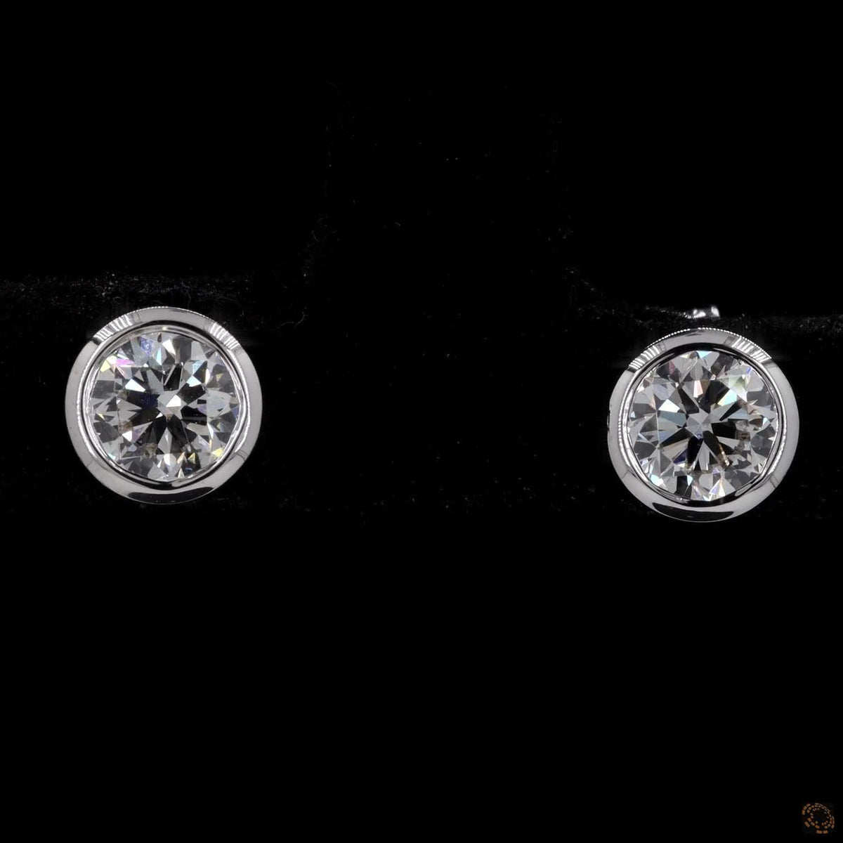0.97 Ct Round Cut Diamond Stud Earrings, Bezel Set Brilliant Cut Diamond Earrings