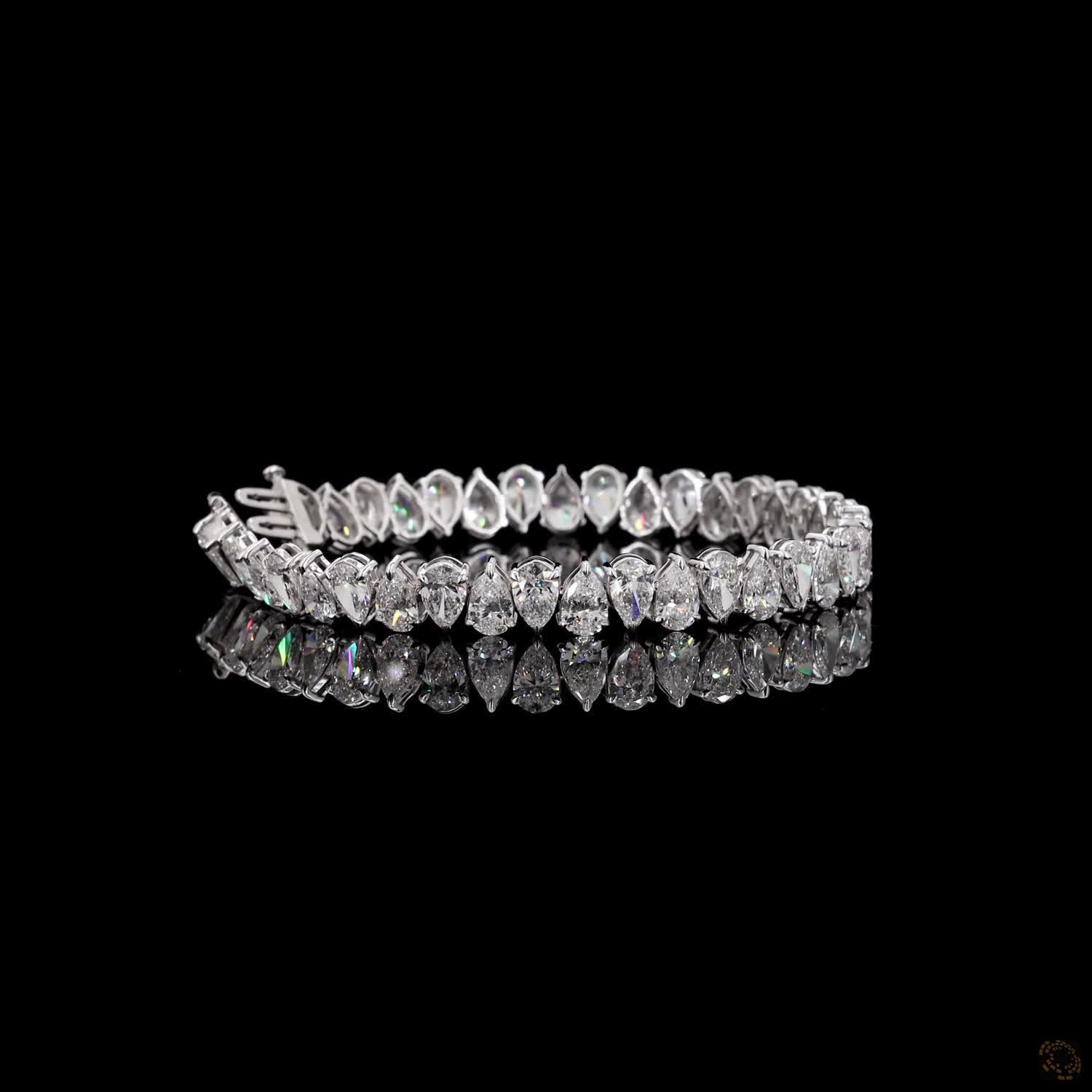 20.09 Ct White Gold Pear Shape Bracelet, Tear Drop Eternity Fancy  Bracelet, Elegant Bridal Fine Jewelry Gift