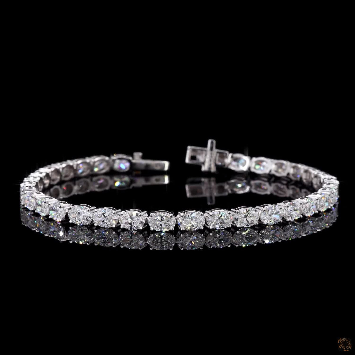 8.43 Ct East-West Oval Cut  Tennis Bracelet in 14K White Gold | Horizontal Oval Eternity Line Bracelet