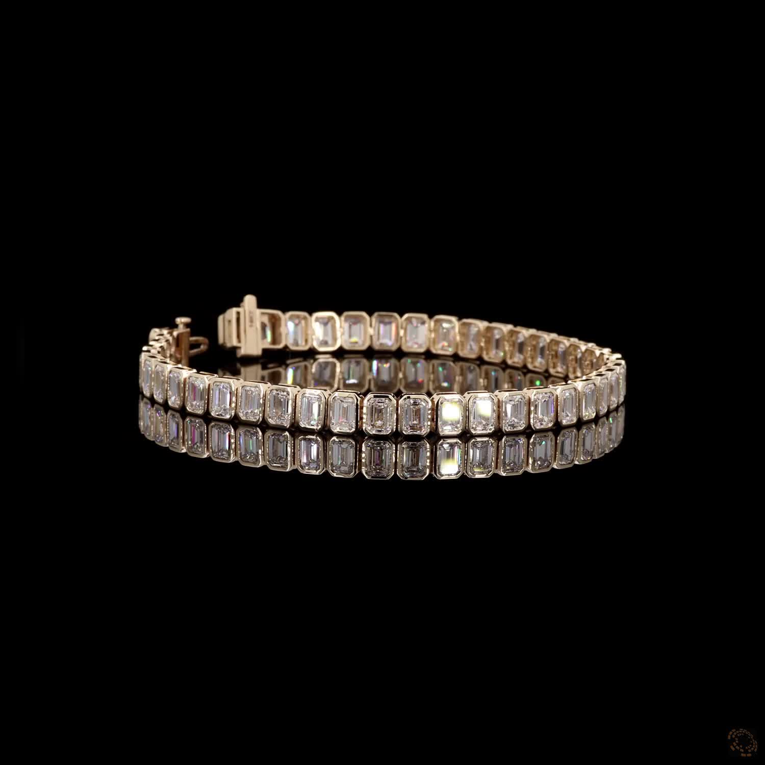 17.04 Ct Bezel-Set Emerald Cut Diamond Tennis Bracelet in 14K Yellow Gold