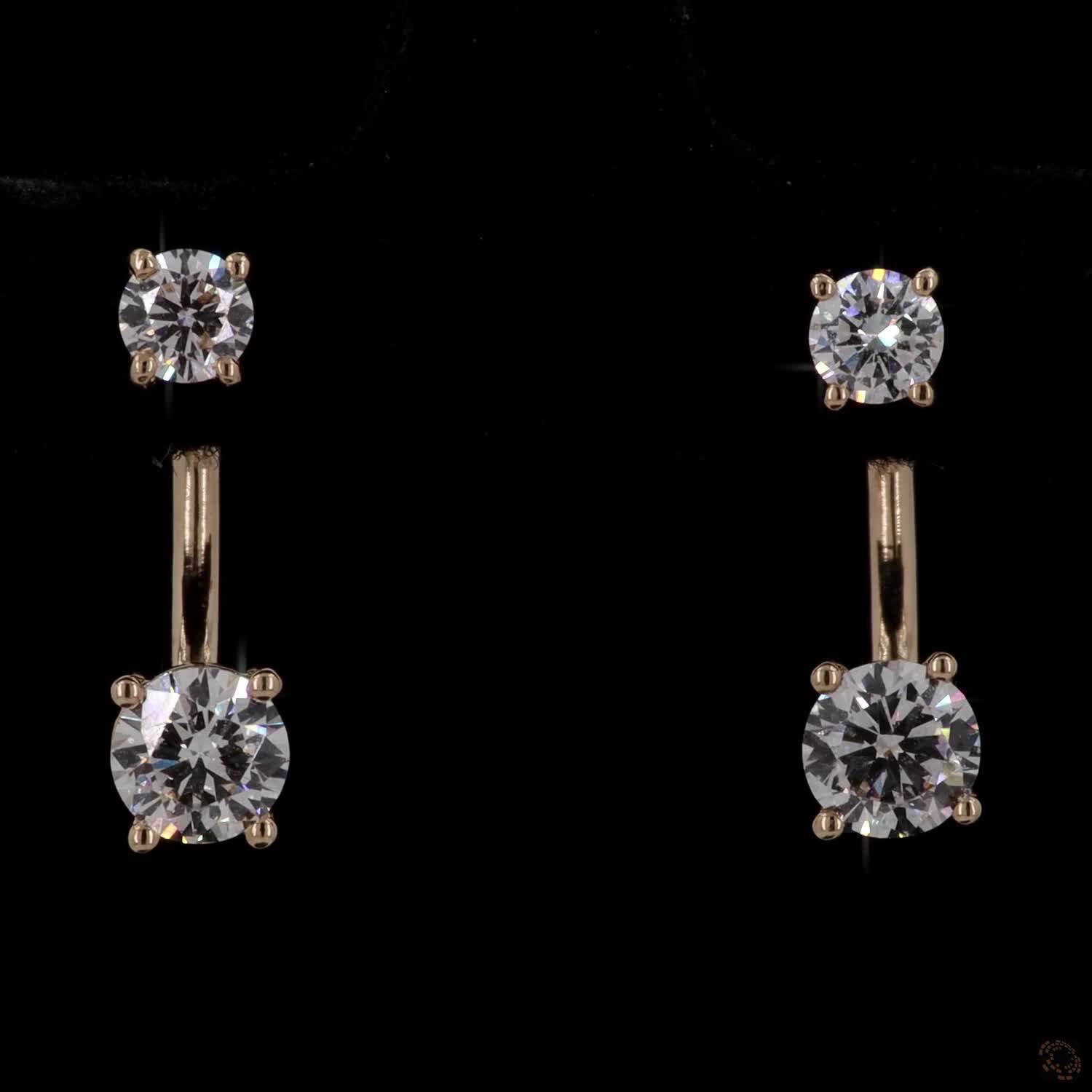0.74 Ct 14K Yellow Gold Graduated Diamond Ear Jackets | Convertible Two-Stone Front-Back Solitaire Earrings