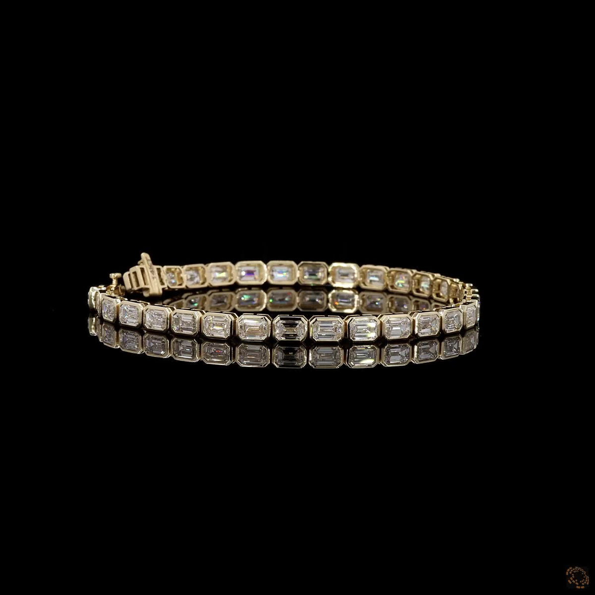 10.13 Ct East-West Bezel-Set Emerald Cut Diamond Tennis Bracelet in Yellow Gold