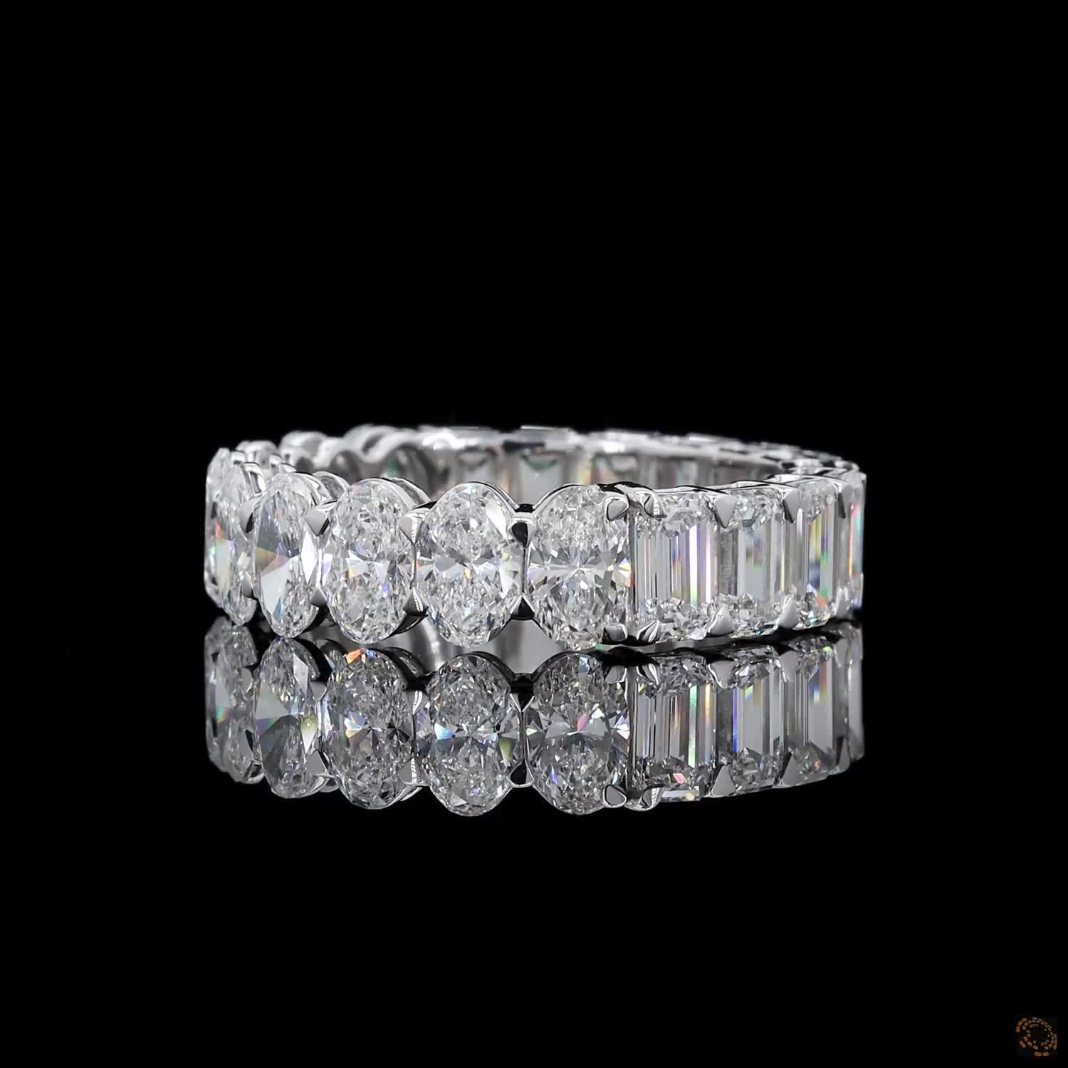 6.01 Ct Oval and Emerald Cut Diamond Band, Two-in-One Diamond Eternity Ring, Split Style Diamond Band, Mixed Cut Diamond Eternity Ring, Half Oval Half Emerald Diamond Band