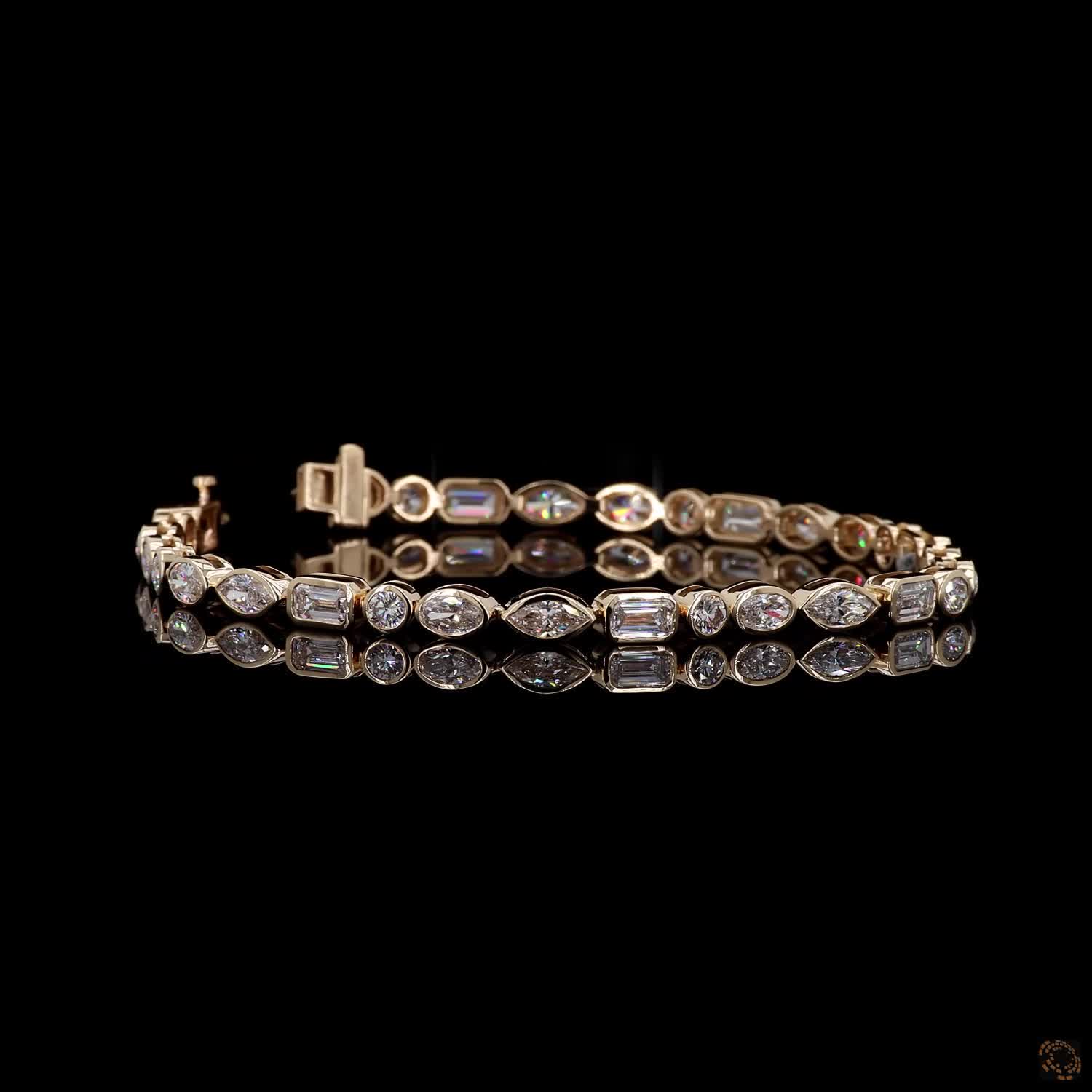 6.04 Ct Elegant Mixed-Cut Crystal Tennis Bracelet – Gold-Tone Link Bracelet for Women
