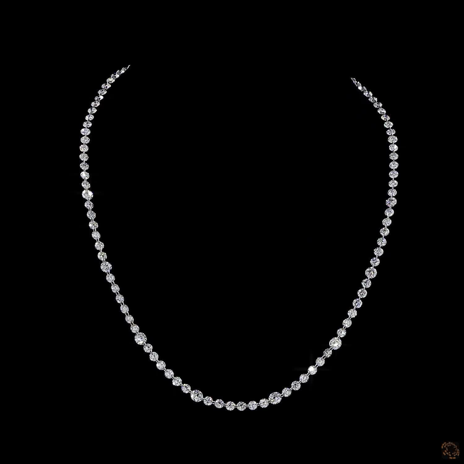 22.72 Ct Delicately Graduated Round Cut Lab-Grown Diamond Tennis Necklace in 14K White Gold