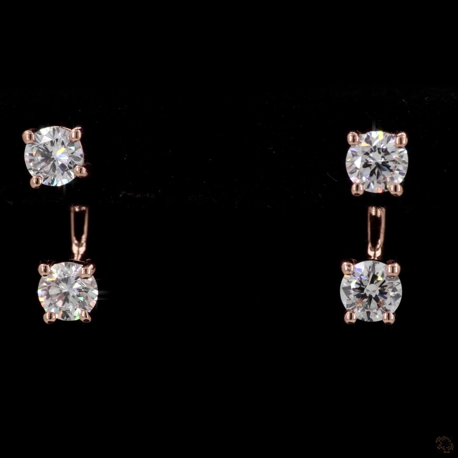 0.43 Ct Rose Gold Round Brilliant Diamond Front-Back Earrings – 2-in-1 Solitaire Stud & Ear Jacket Set