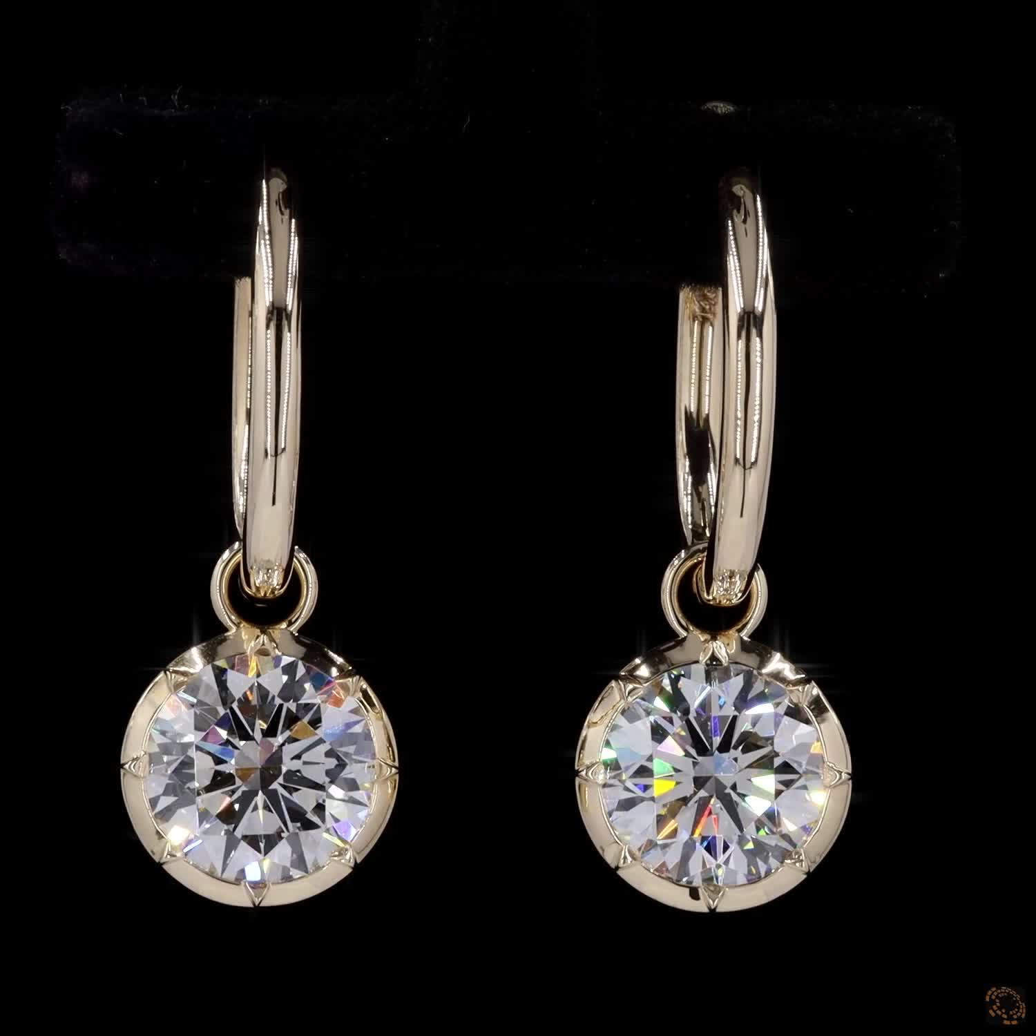 4.11 Ct Round Diamond Solitaire Bezel Drop Earrings in 14K Gold | Classic Charm Huggie Hoops