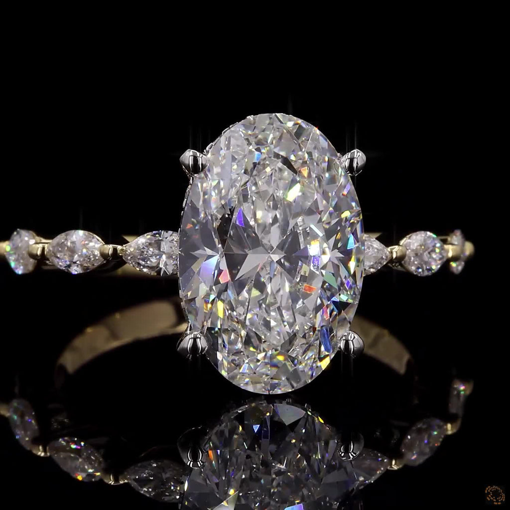 4.05 Ct Oval Cut Lab Grown Diamond Engagement Ring Set 