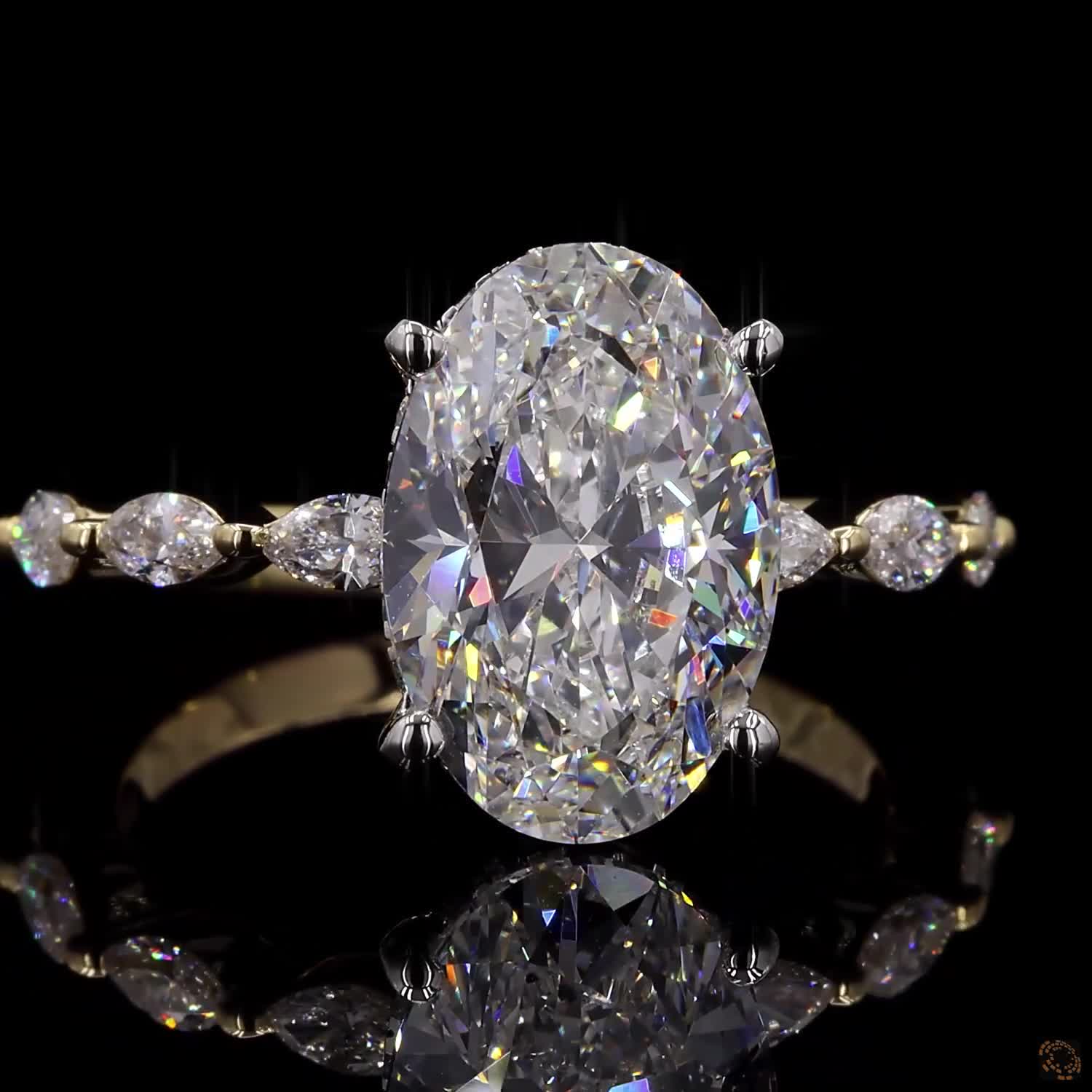 4.05 Ct Oval Cut Lab Grown Diamond Engagement Ring Set 