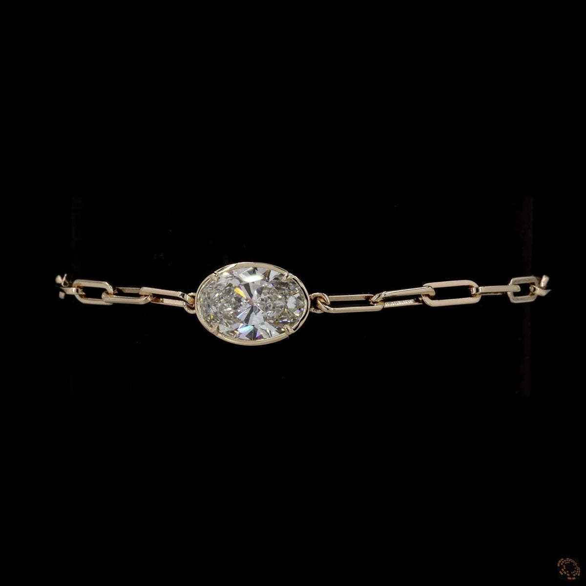 3.09 Ct East-West Oval Cut Diamond Paperclip Link Bracelet in Yellow Gold