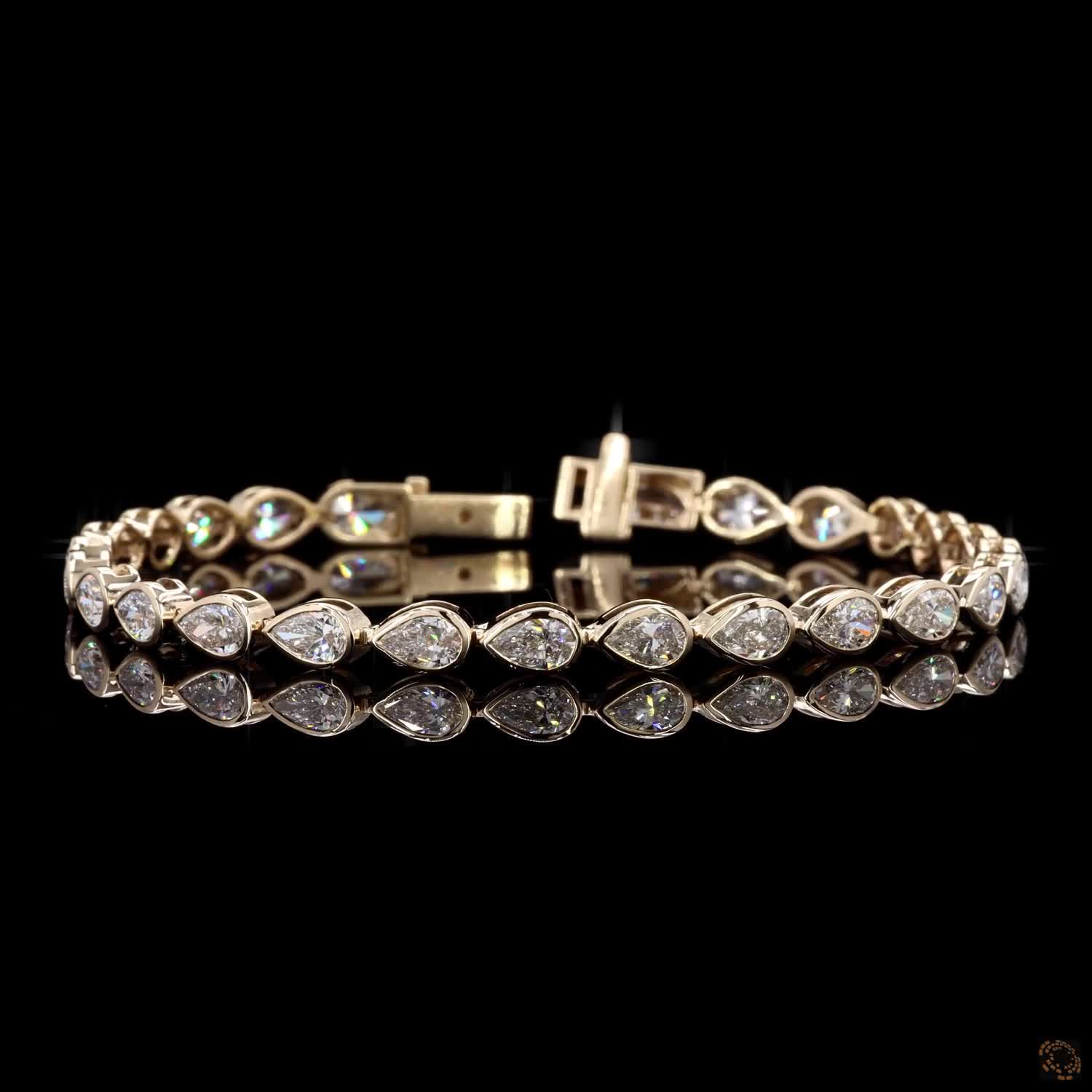 6.71 Ct Yellow Gold Bezel Pear Cut  Fancy Bracelet, Modern East-West Teardrop Line Bracelet, Fine Jewelry Gift