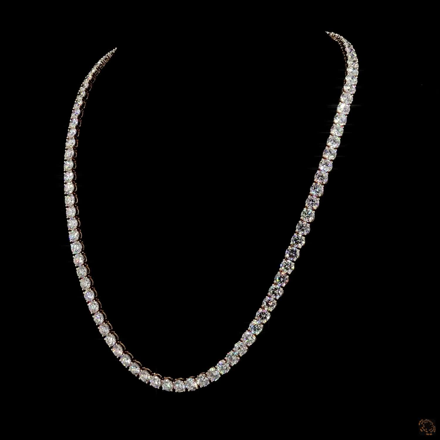 73.58 Ct Single Row Graduated Round Cut Diamond Rose Gold Tennis Chain
