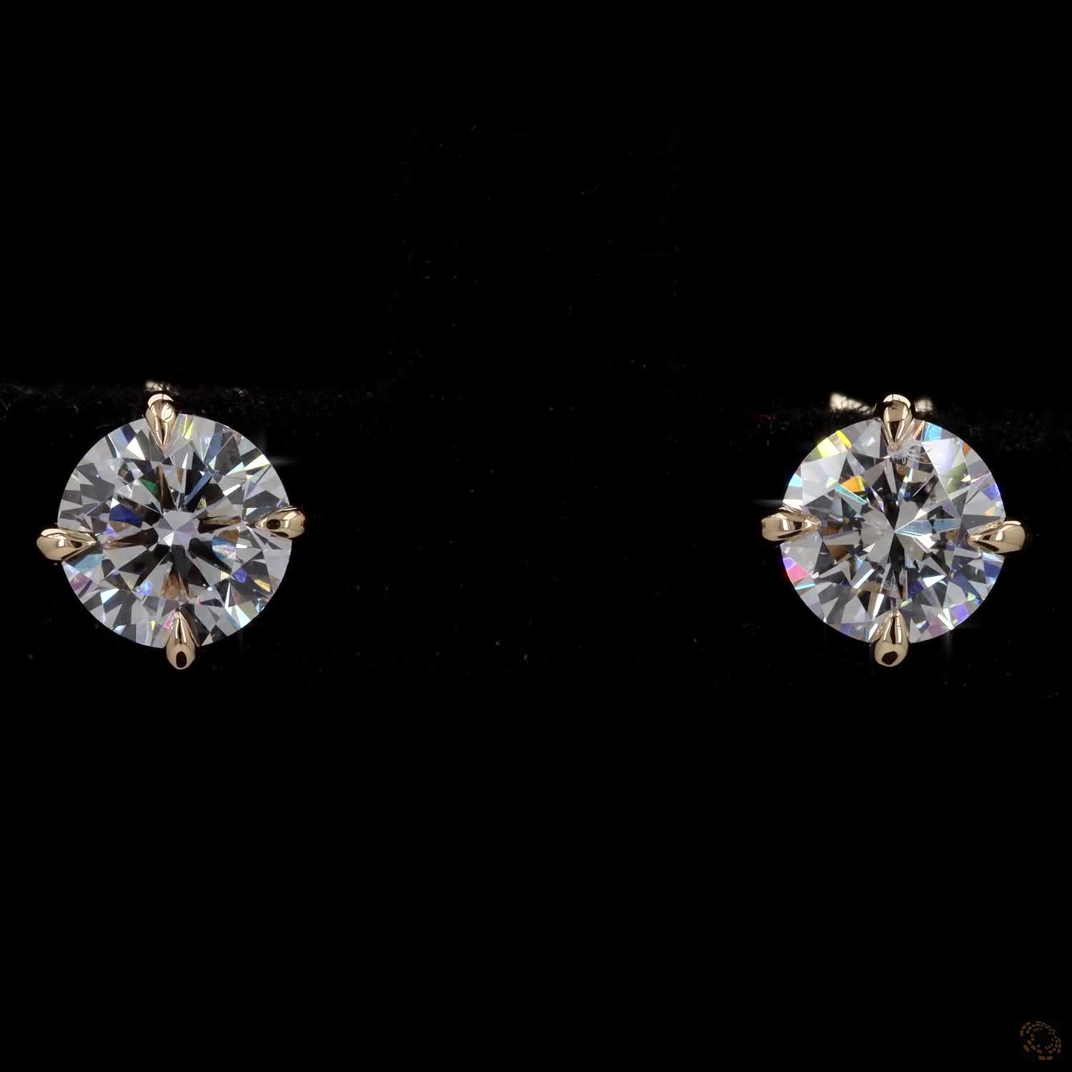 0.94 Ct Round Cut Diamond Solitaire Stud Earrings in 14K Yellow Gold | Compass-Set 4-Prong Single Claw Basket Studs