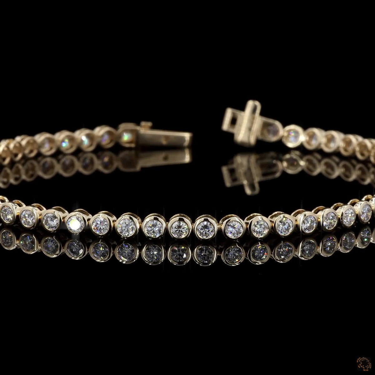 2.77 Ct Bezel Set Round Tennis Bracelet in 14K Yellow Gold | Uniform Round Diamond Alternative Line Bracelet