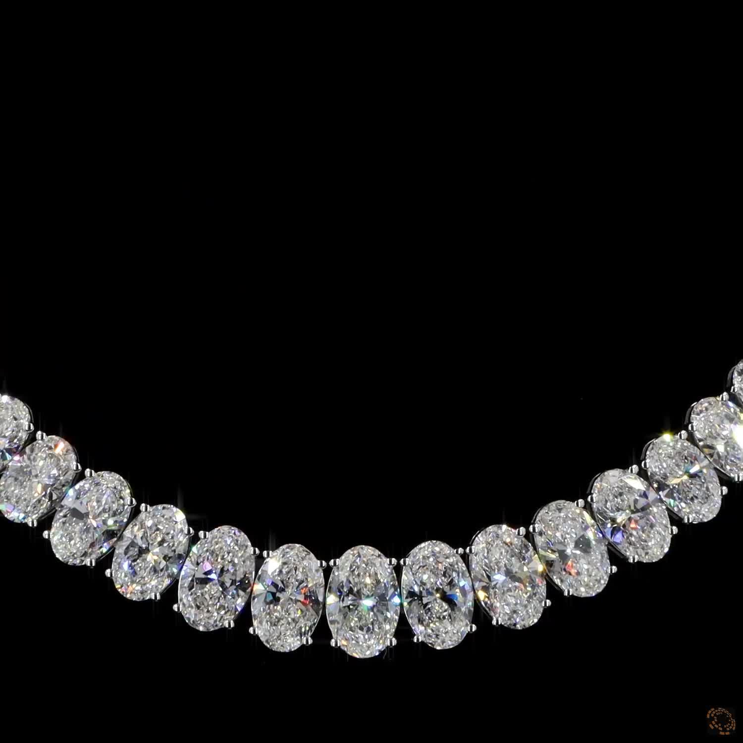 33.89 Ct Oval Cut Graduated Diamond Tennis Necklace in 14K White Gold