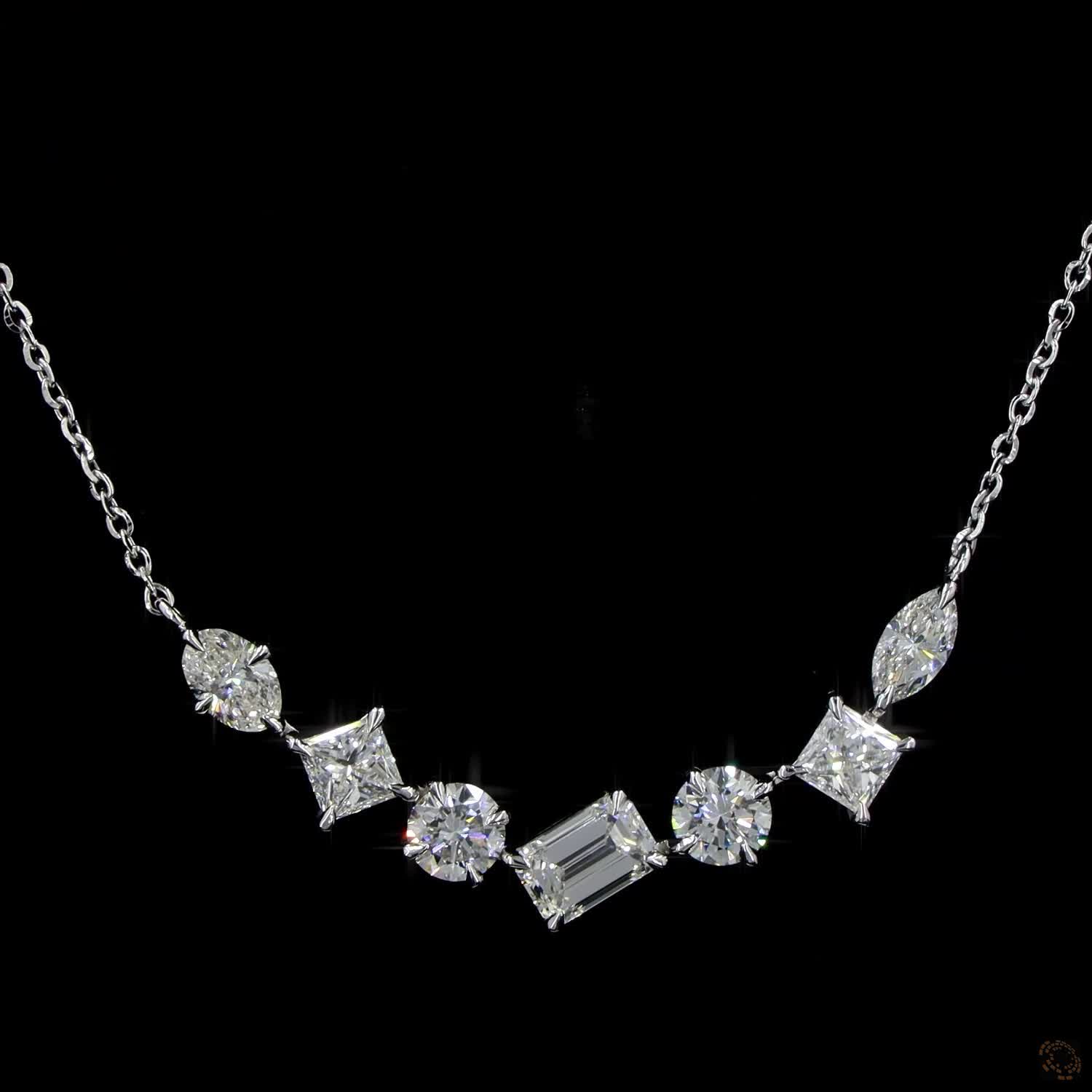3.86 Ct  Lab Grown Diamond Geometric Station Necklace | Mixed Cut Diamond Necklace | Modern Luxury Fine Jewelry