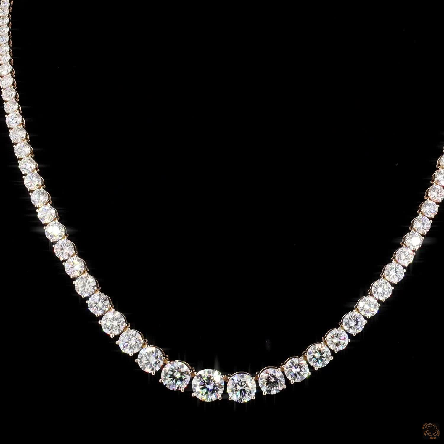 28.91 Ct Graduated diamond tennis necklace, round cut diamond Riviera necklace, gold diamond line necklace, graduated diamond collar, luxury fine jewelry necklace