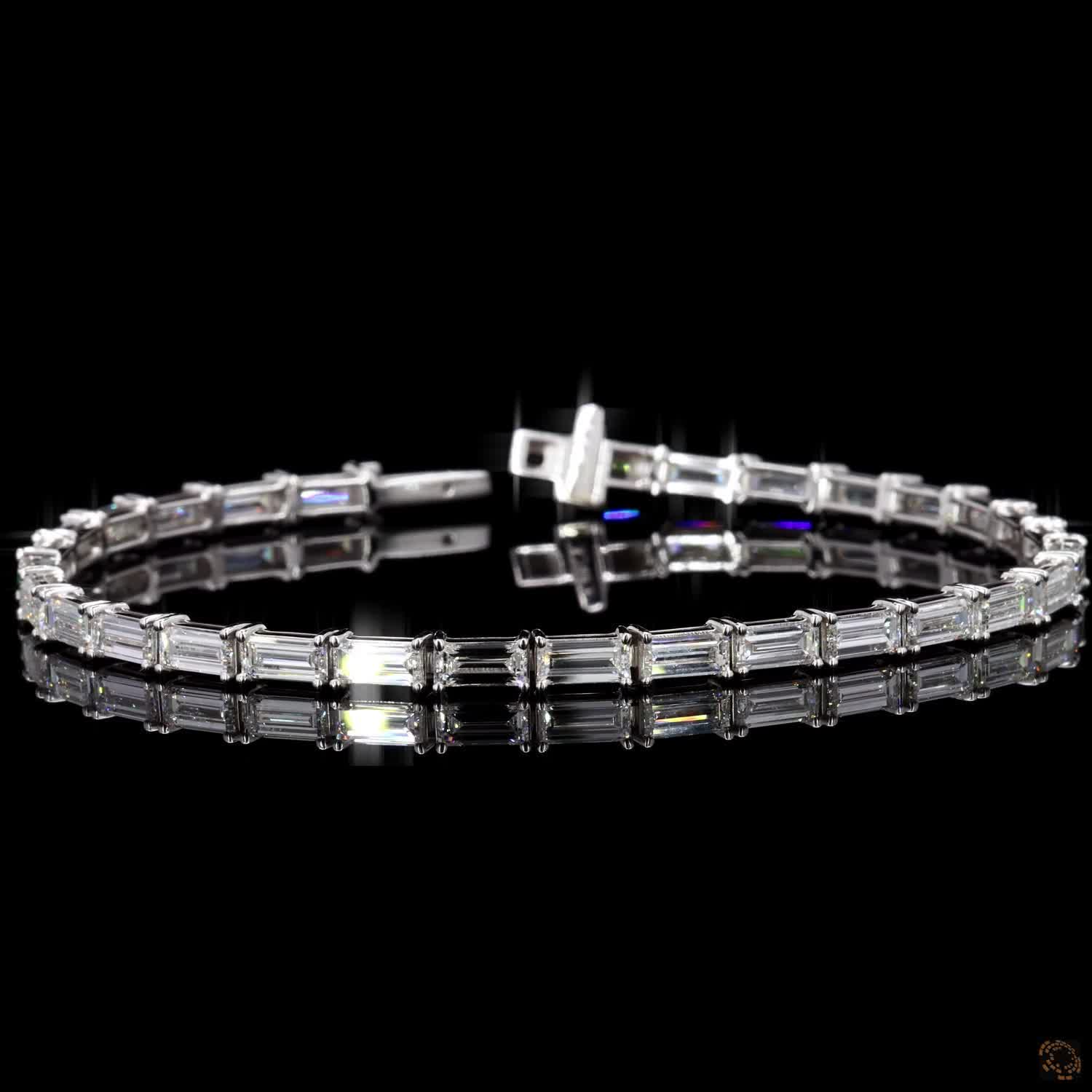 7.11 Ct Baguette Cut Fancy Bracelet in 14K White Gold | Horizontal Baguette Cut Eternity Line Bracelet