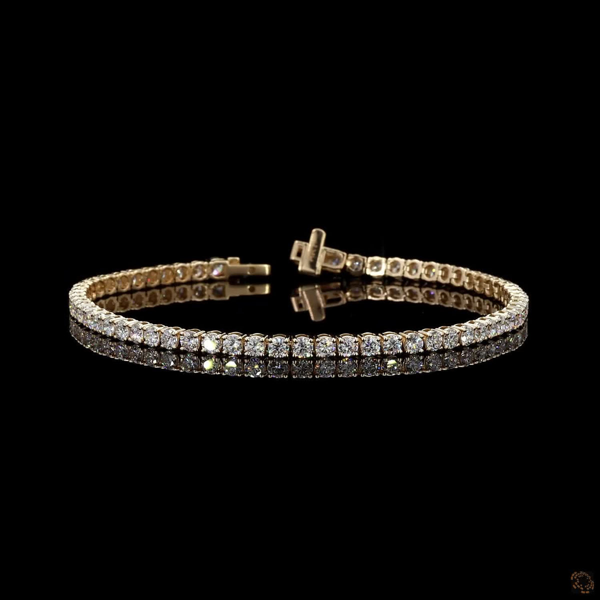 3.98 Ct 14K Yellow Gold Graduated Round  Tennis Bracelet with Double Latch Box Clasp