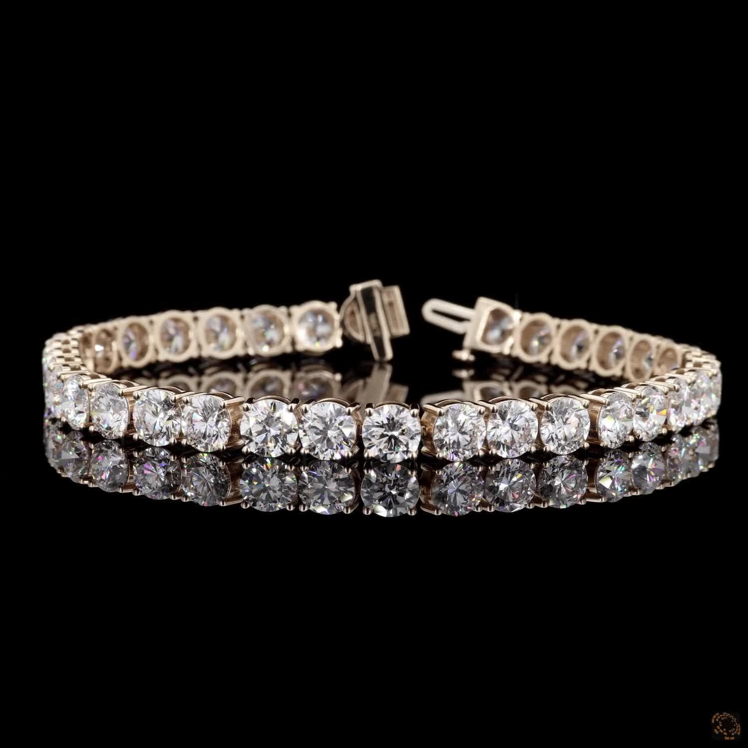 25.24 Ct Round Brilliant Cut Diamond Tennis Bracelet in 14K Yellow Gold – Classic 4-Prong Setting