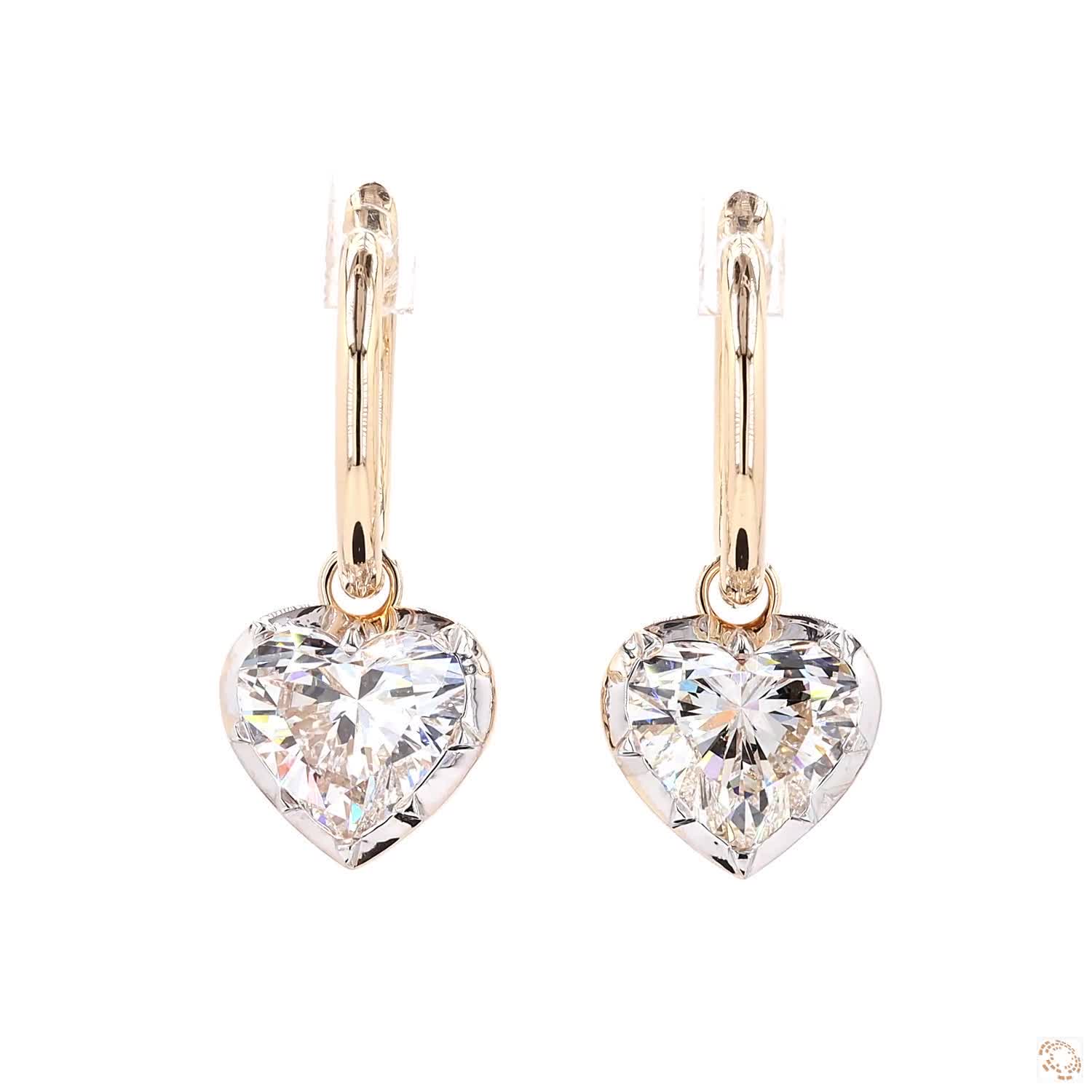 6.06 Ct Heart Cut Diamond Drip Drop Earrings with White Gold Bezel Accent