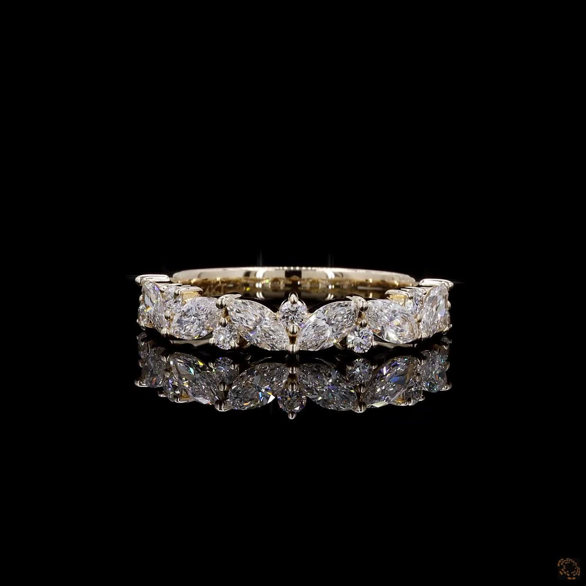 0.86 Ct 14K Yellow Gold Marquise & Round Diamond Vine Band | Leaf Cluster Wedding Ring