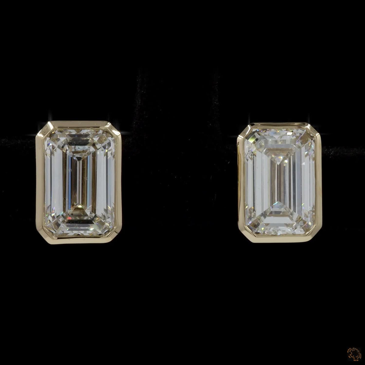 3.07 Ct 14K Yellow Gold Emerald Cut Diamond Bezel Set Solitaire Stud Earrings