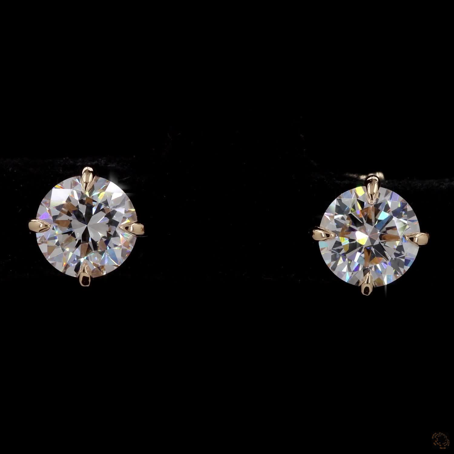 1.43 Ct Round Diamond Solitaire Stud Earrings, High-Polish 14K Yellow Gold Compass-Set Single-Claw Studs for Women
