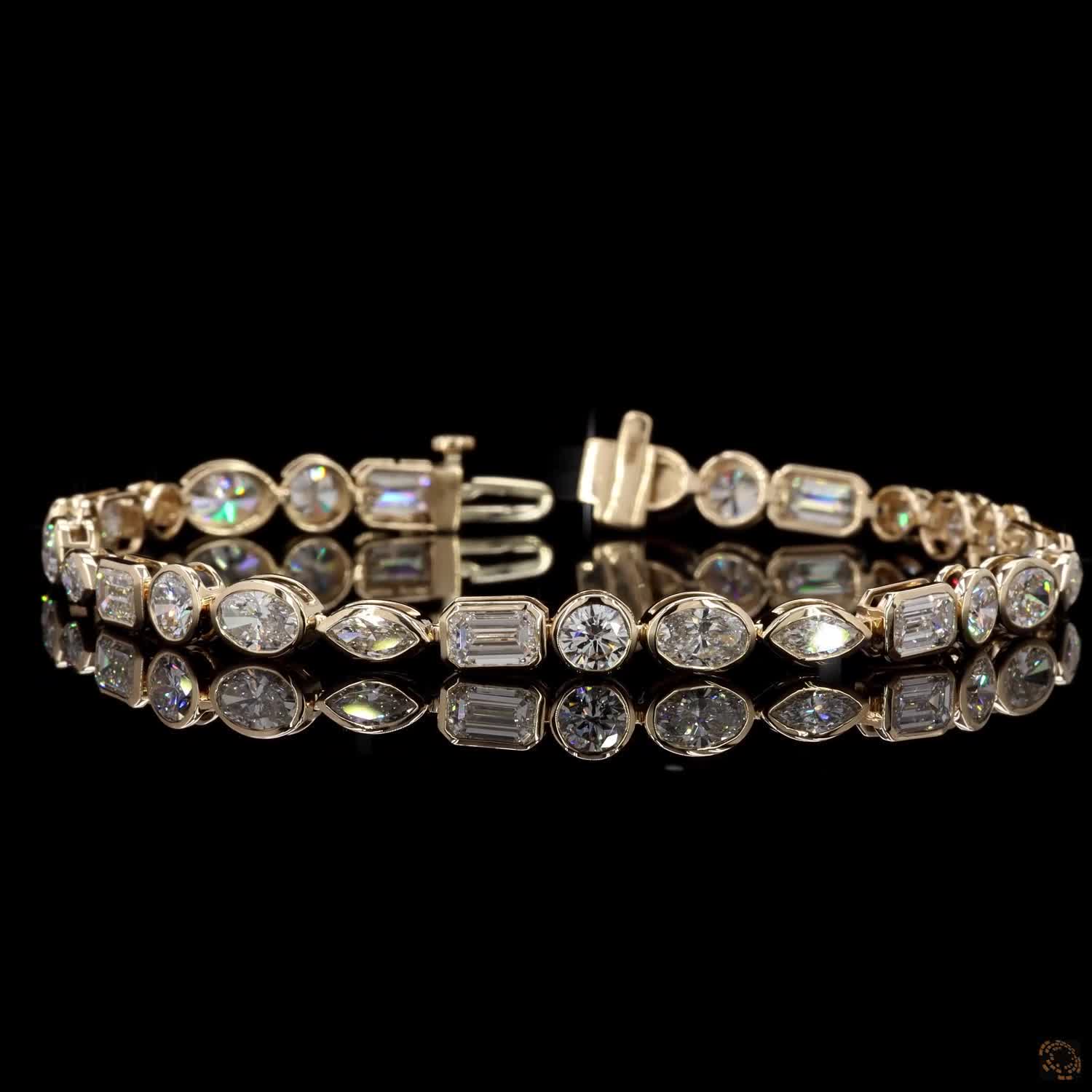 9.37 Cts 14K Yellow GOLD MIX Shape Bezel Set Bracelet