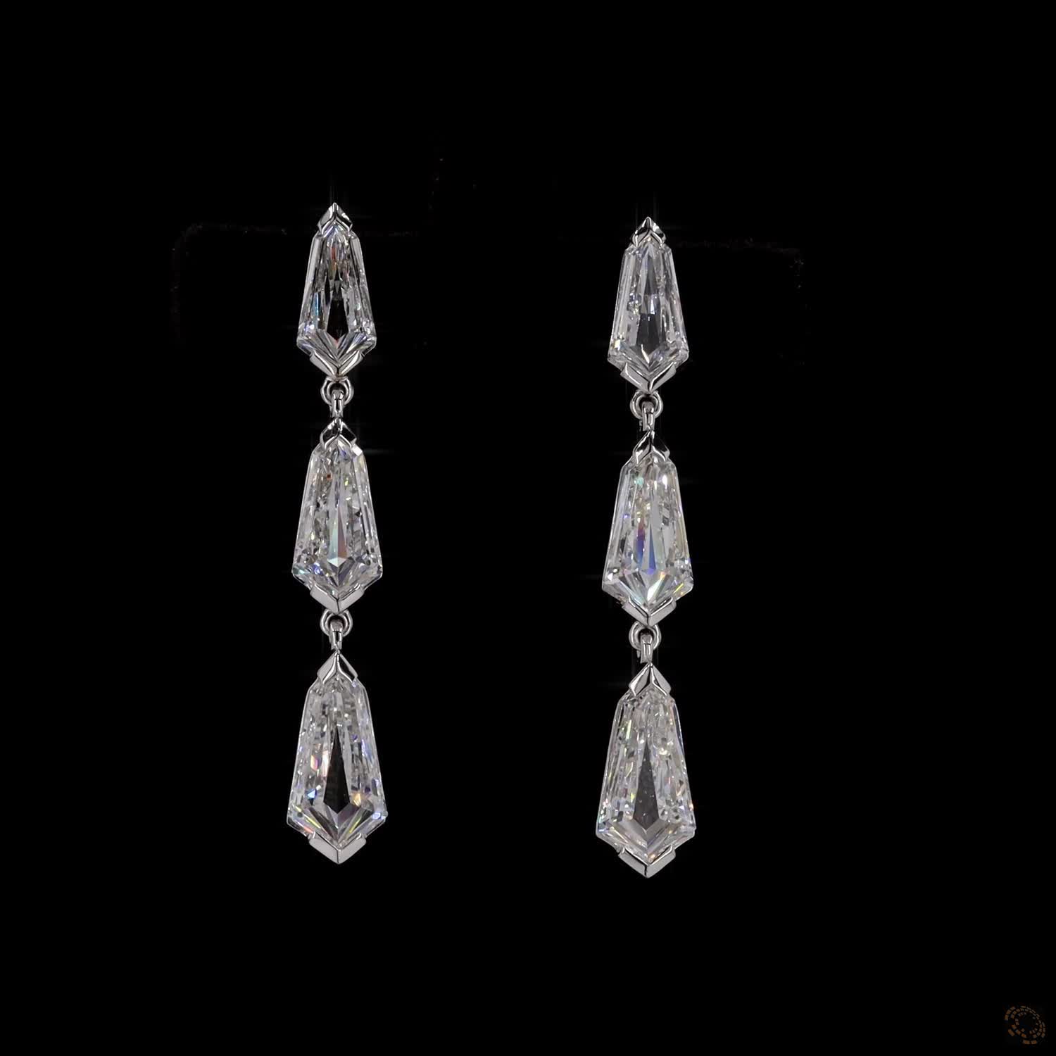 3.97 Ct White Gold 3-Stone Shild Cut Diamond Linear Drop Earrings