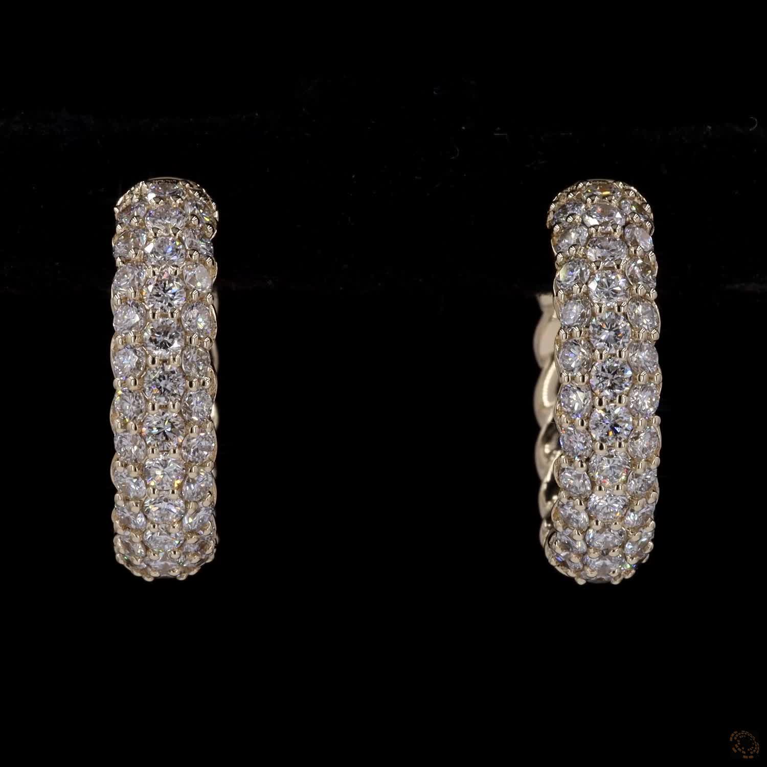 0.87 Ct Solid 14K Yellow Gold Multi-Row Diamond Pavé Hoop Earrings – Twisted Cable Rope Back Diamond Huggies / Hoops