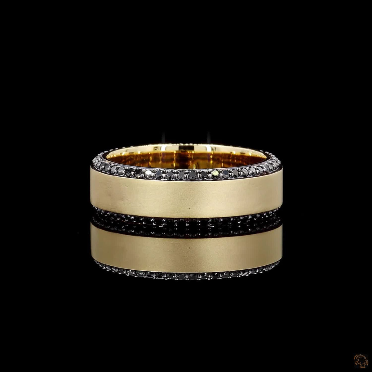 0.83 Ct Luxury Matte Gold Ring with Black Diamonds | Modern Statement Wedding Band