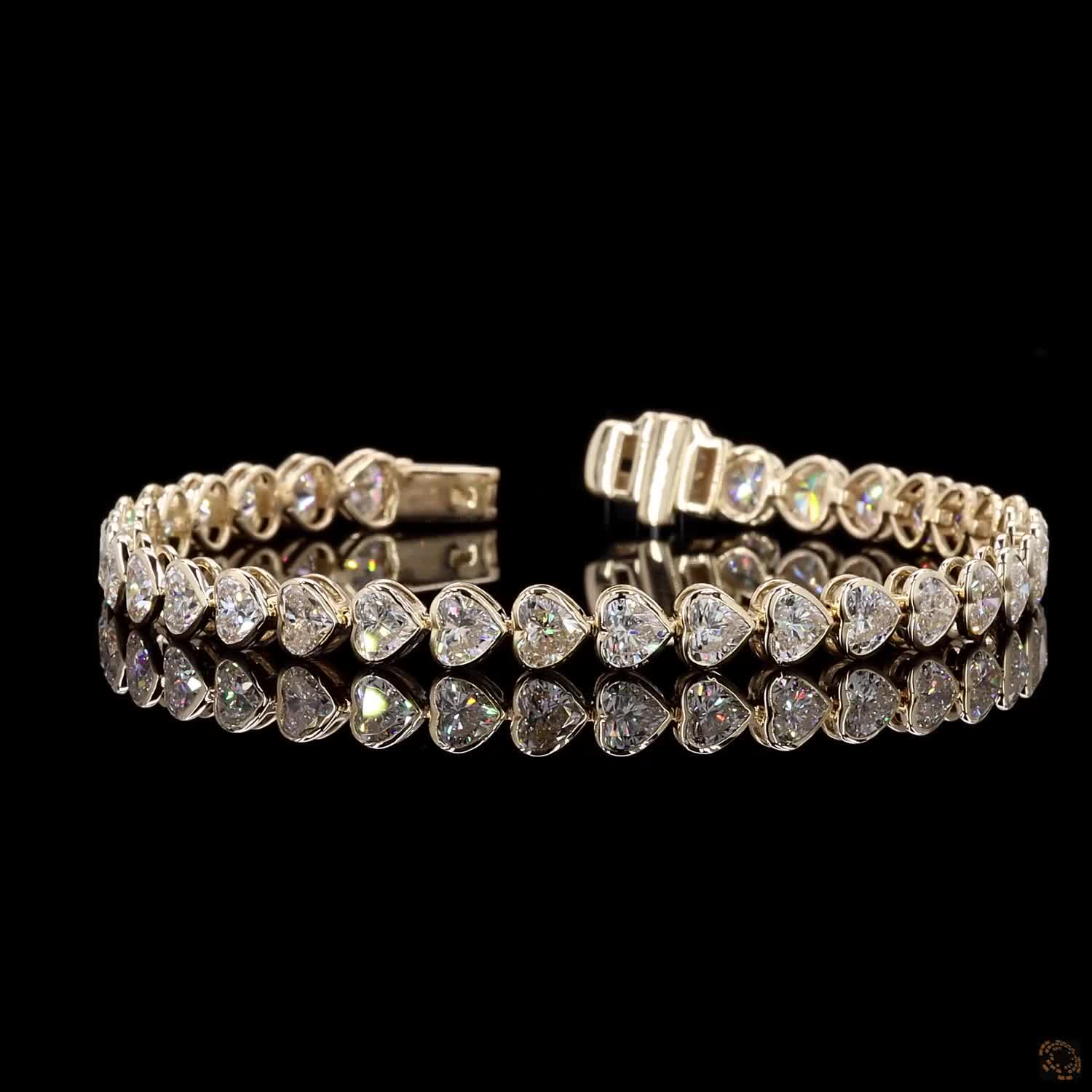 9.01 Ct 14K Yellow Gold Heart Cut Bezel  Fancy  Bracelet with Double Safety Latch